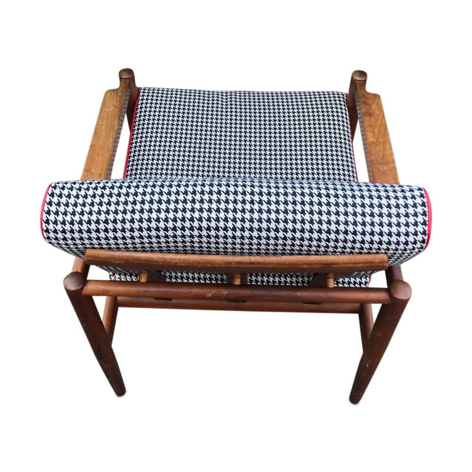 Wood Mid-Century Danish Curated Teak Arm Chair with New Houndstooth Cushions