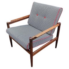 Mid-Century Danish Curated Teak Arm Chair with New Houndstooth Cushions