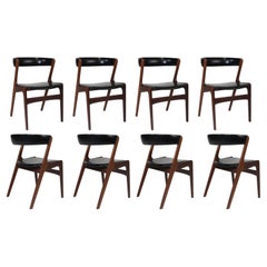 Retro Midcentury Danish Curved Back Dining Chairs in Black Vinyl