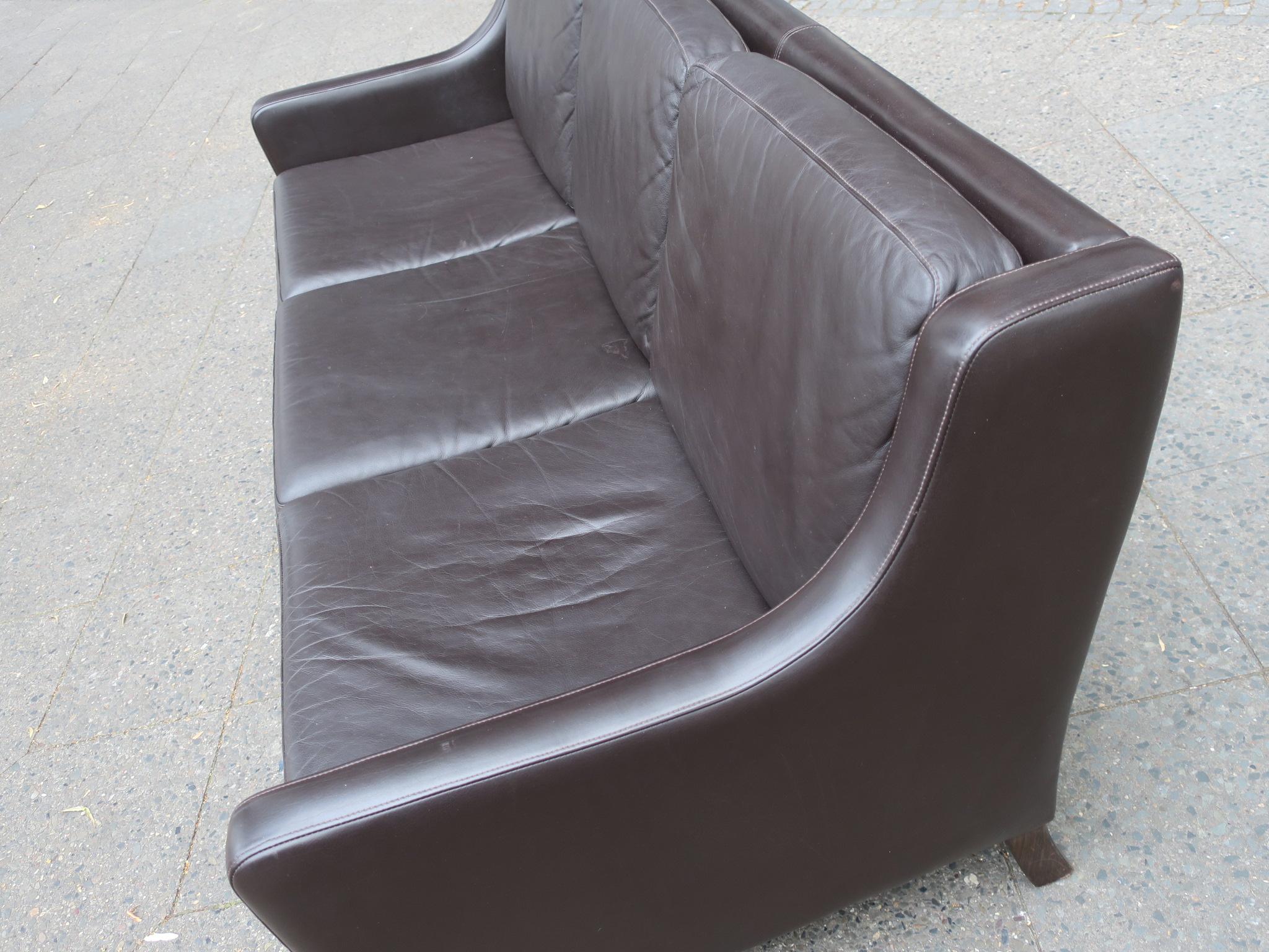 Mid-Century Modern Midcentury Danish Dark Brown Leather 3-Seat Sofa 1 For Sale