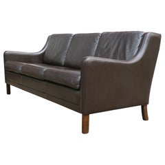 Midcentury Danish Dark Brown Leather 3-Seat Sofa 1