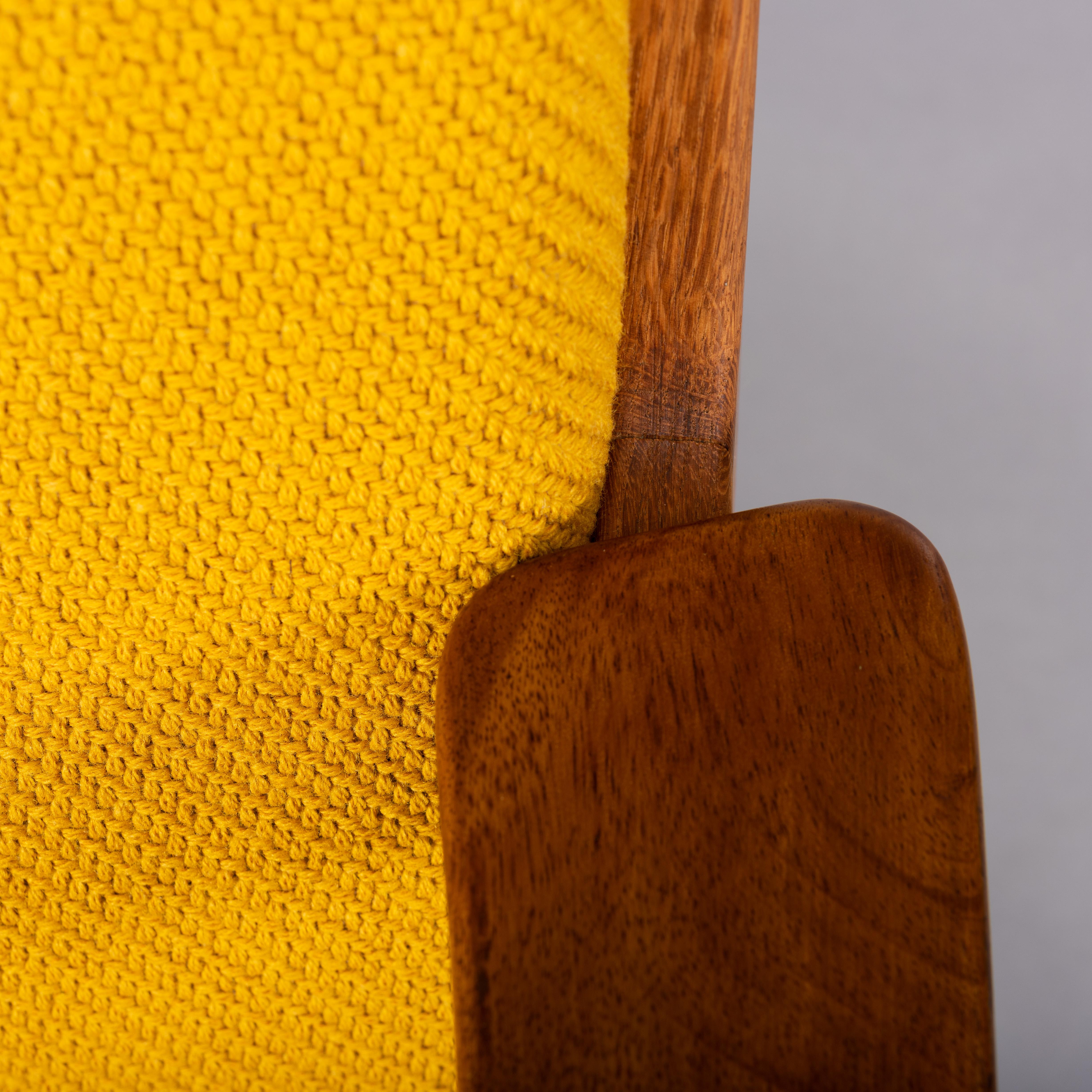 Midcentury Danish Dark Oak with Ocher Yellow Pillows Accent Chair, 1960s 2