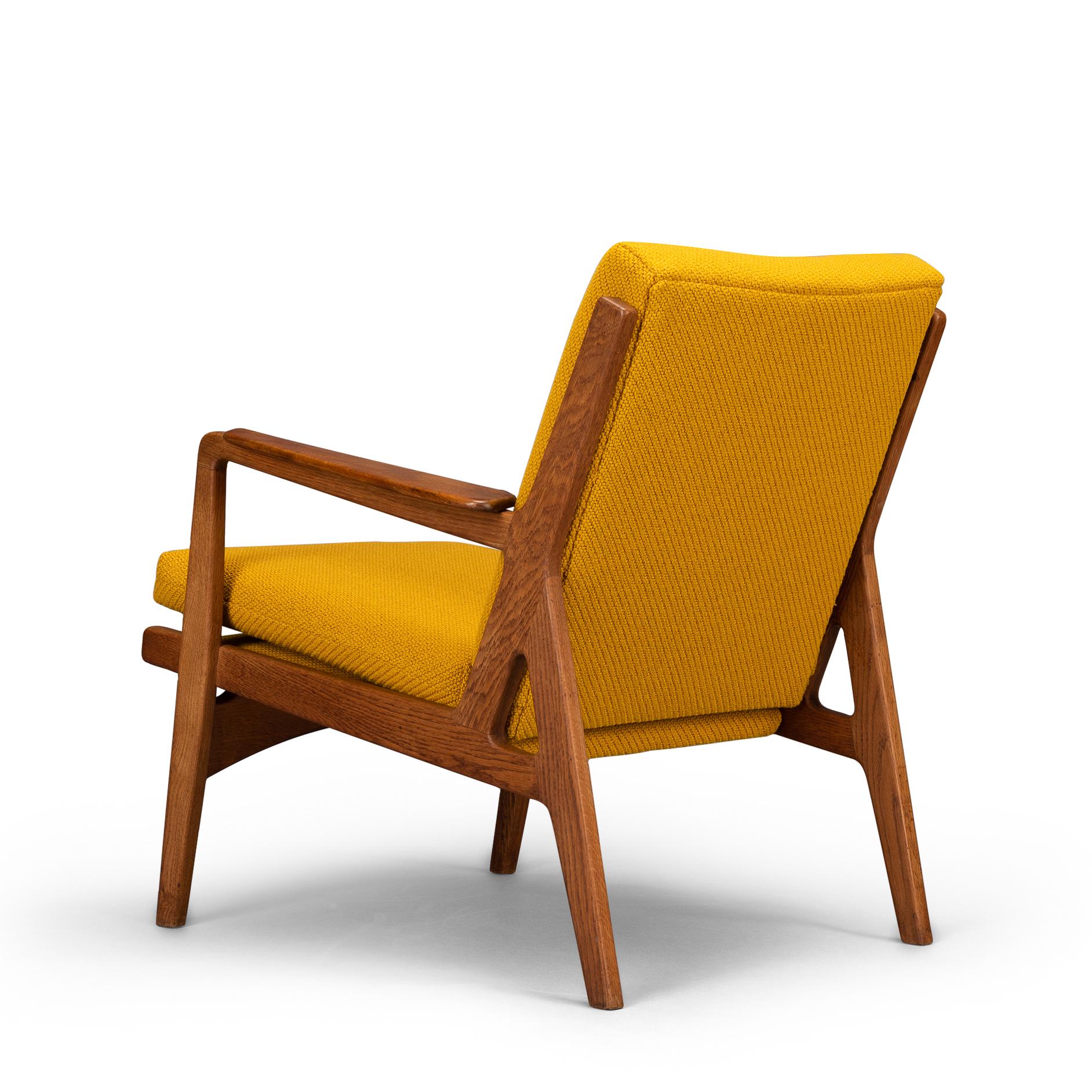 Mid-Century Modern Midcentury Danish Dark Oak with Ocher Yellow Pillows Accent Chair, 1960s