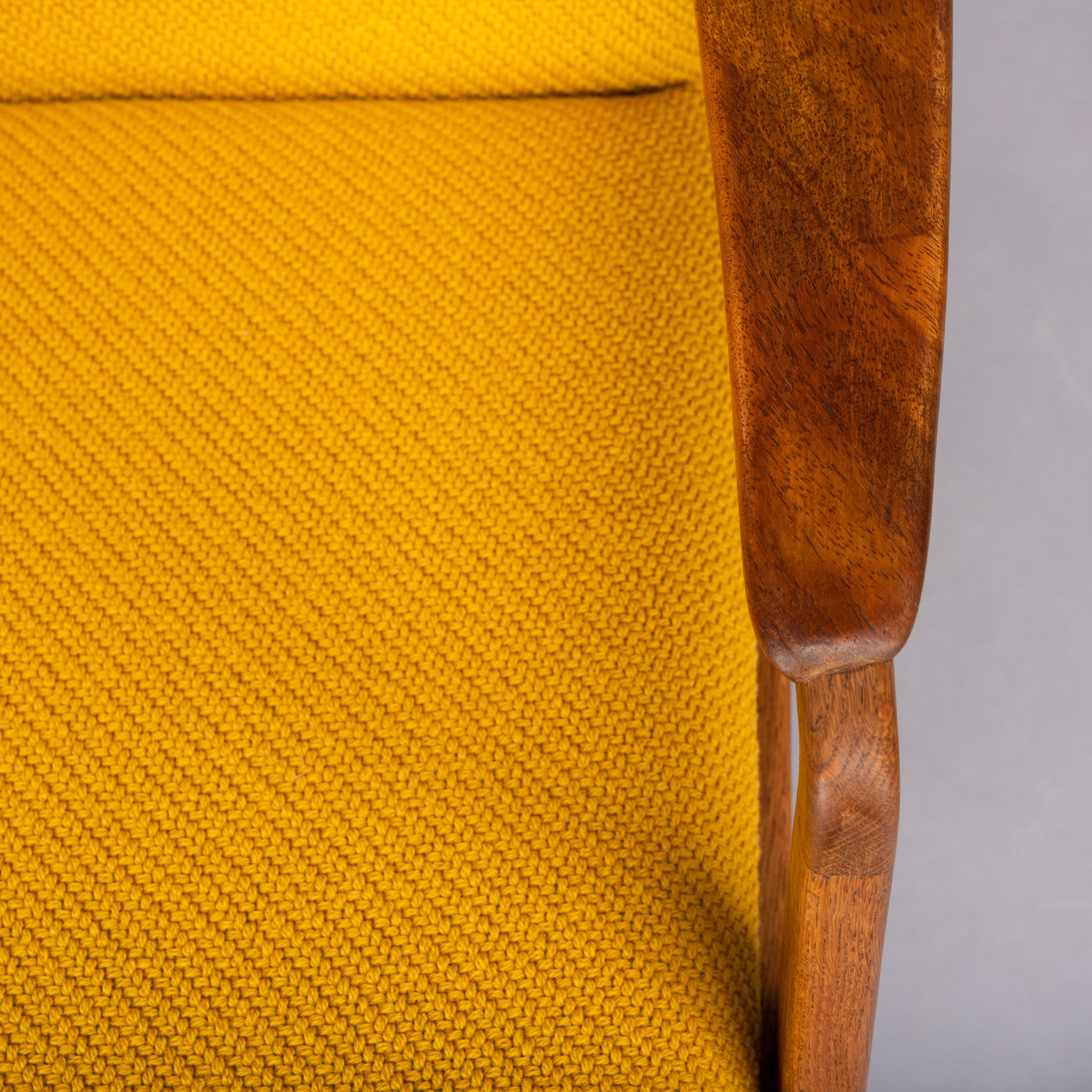 Midcentury Danish Dark Oak with Ocher Yellow Pillows Accent Chair, 1960s 1