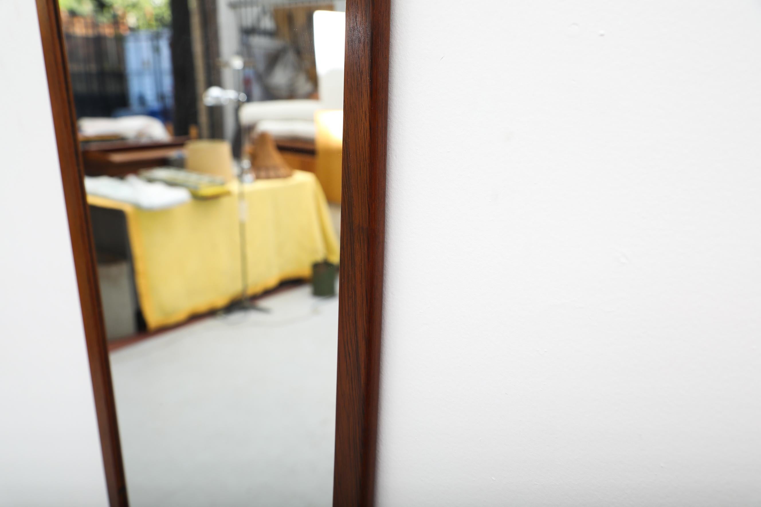 20th Century Mid-Century Danish Dark Oiled Oak Trapezoidal Mirror with Rounded Edges  For Sale