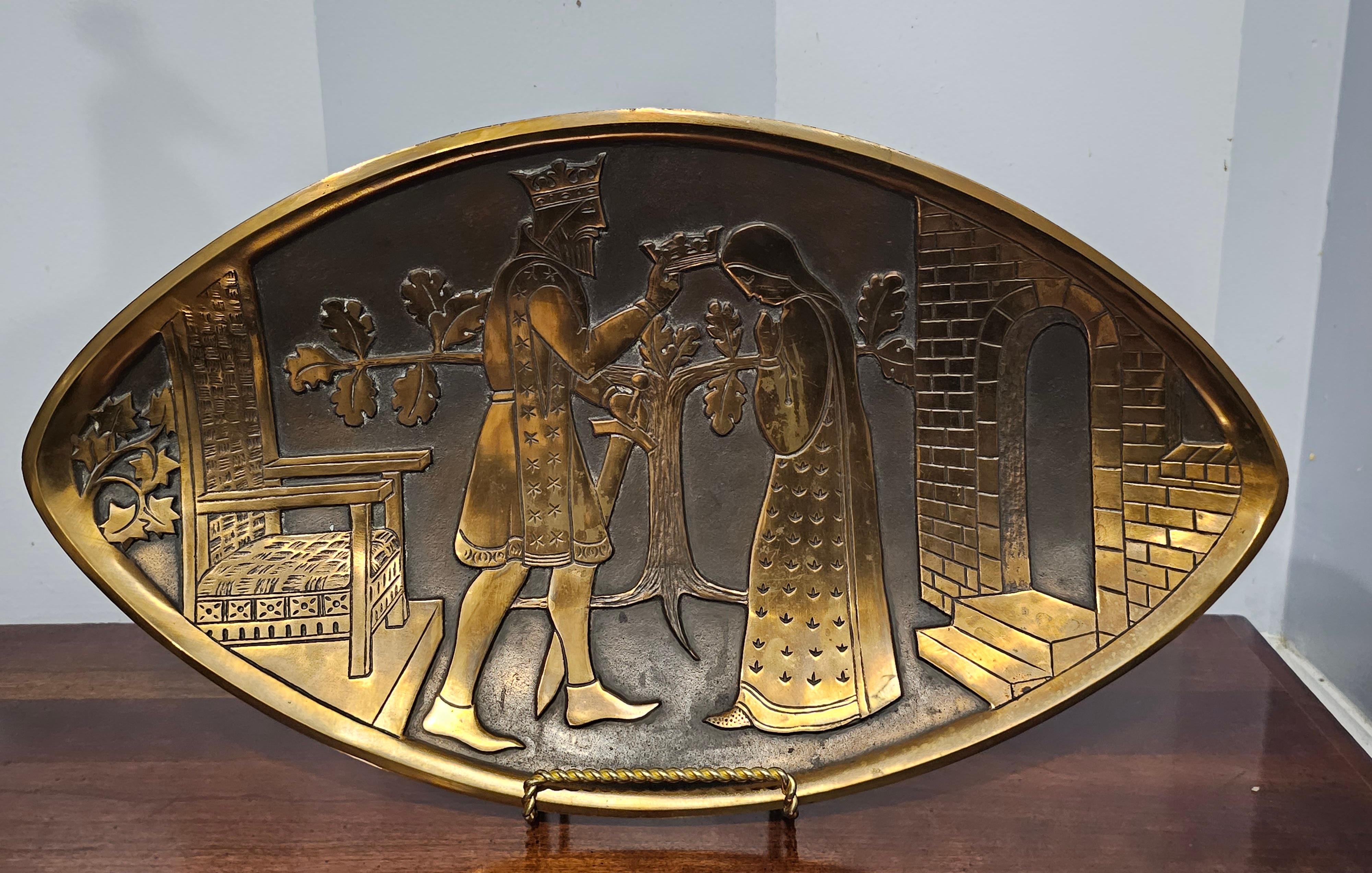 Mid-Century  Danish Decorative Bronze Plaque Of King And Queen or Jewelry Tray . Versatile use. Measures 16