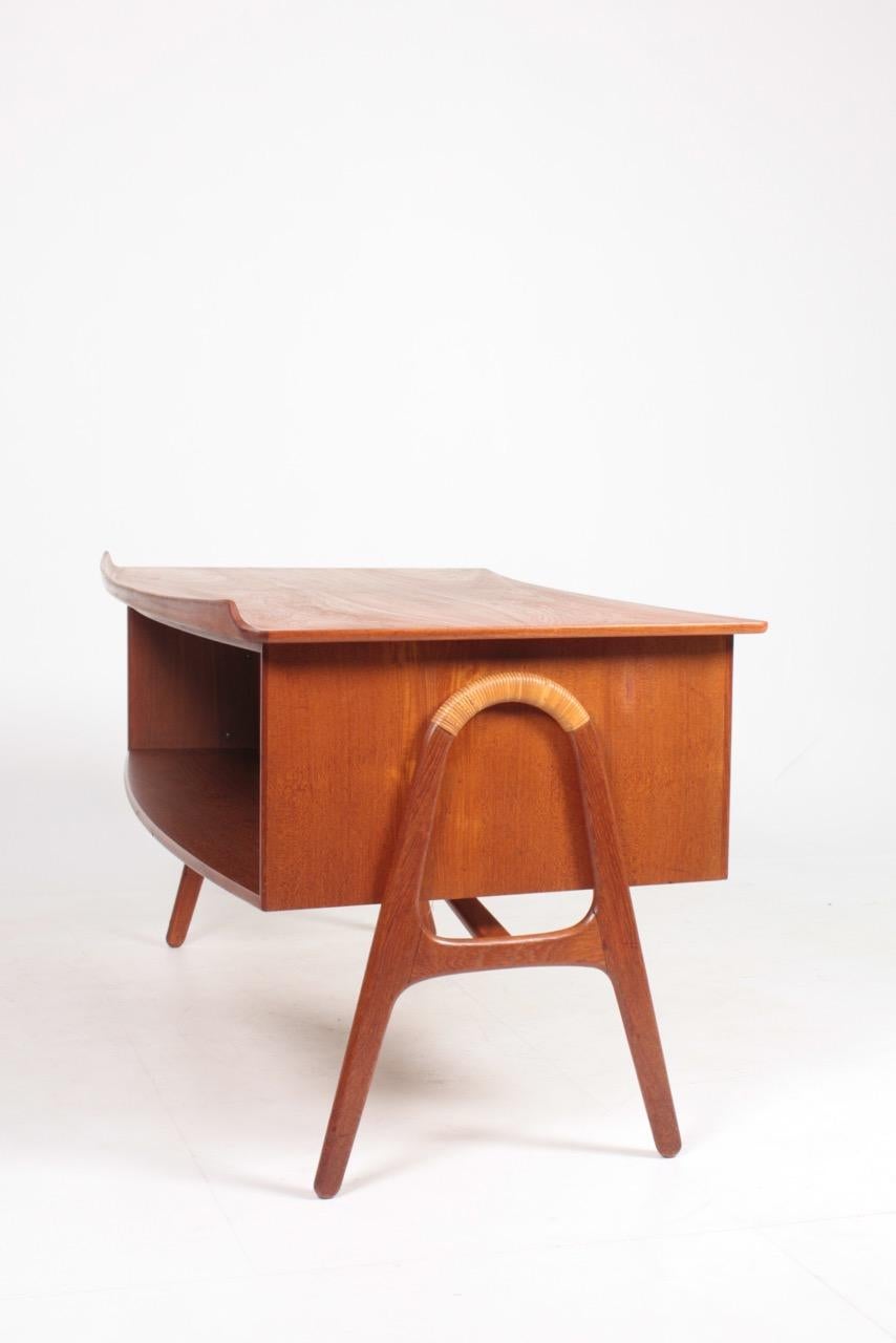 Cane Midcentury Danish Design Desk in Teak by Svend Aage Madsen, 1950s For Sale