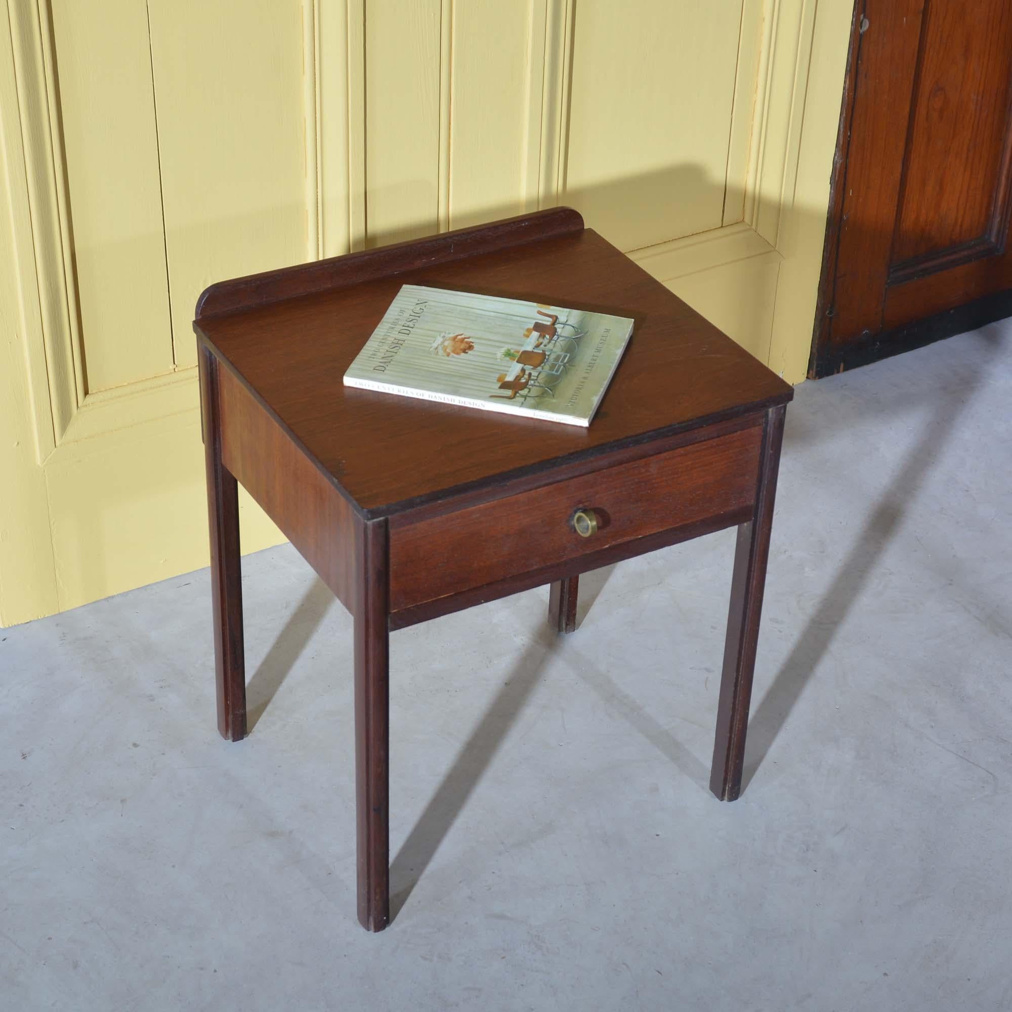 Mid-century Danish design teak bedside table, retailed by Heals and Co In Good Condition For Sale In Castle Douglas, GB