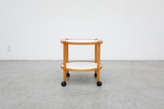 Mid-Century Danish Blonde Wood & White Rolling Bar Cart Inspired by Alvar Aalto