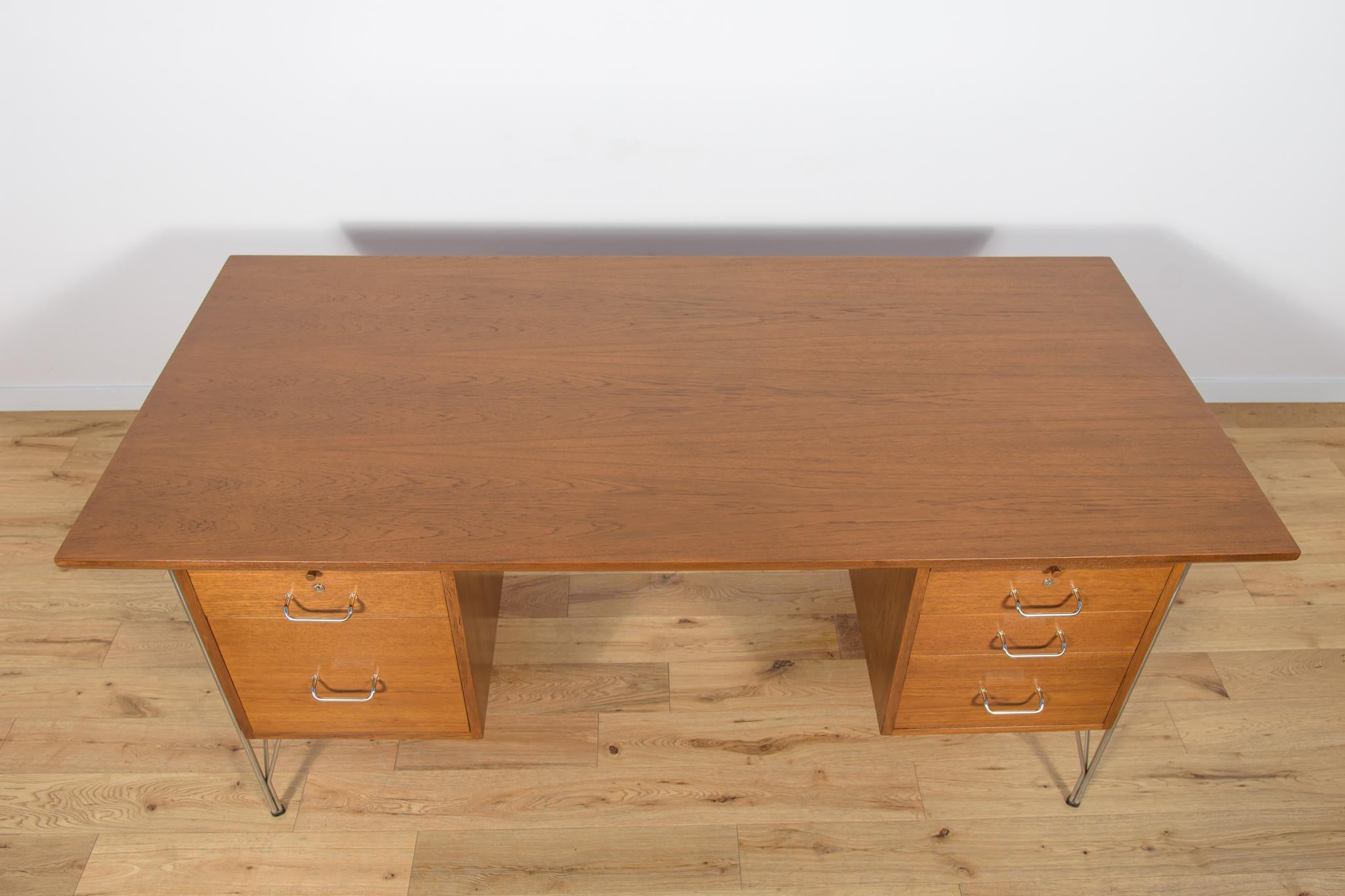Woodwork  Mid-Century Danish Desk in Teak and Chrome by Heinrich Roepstorff, 1970s