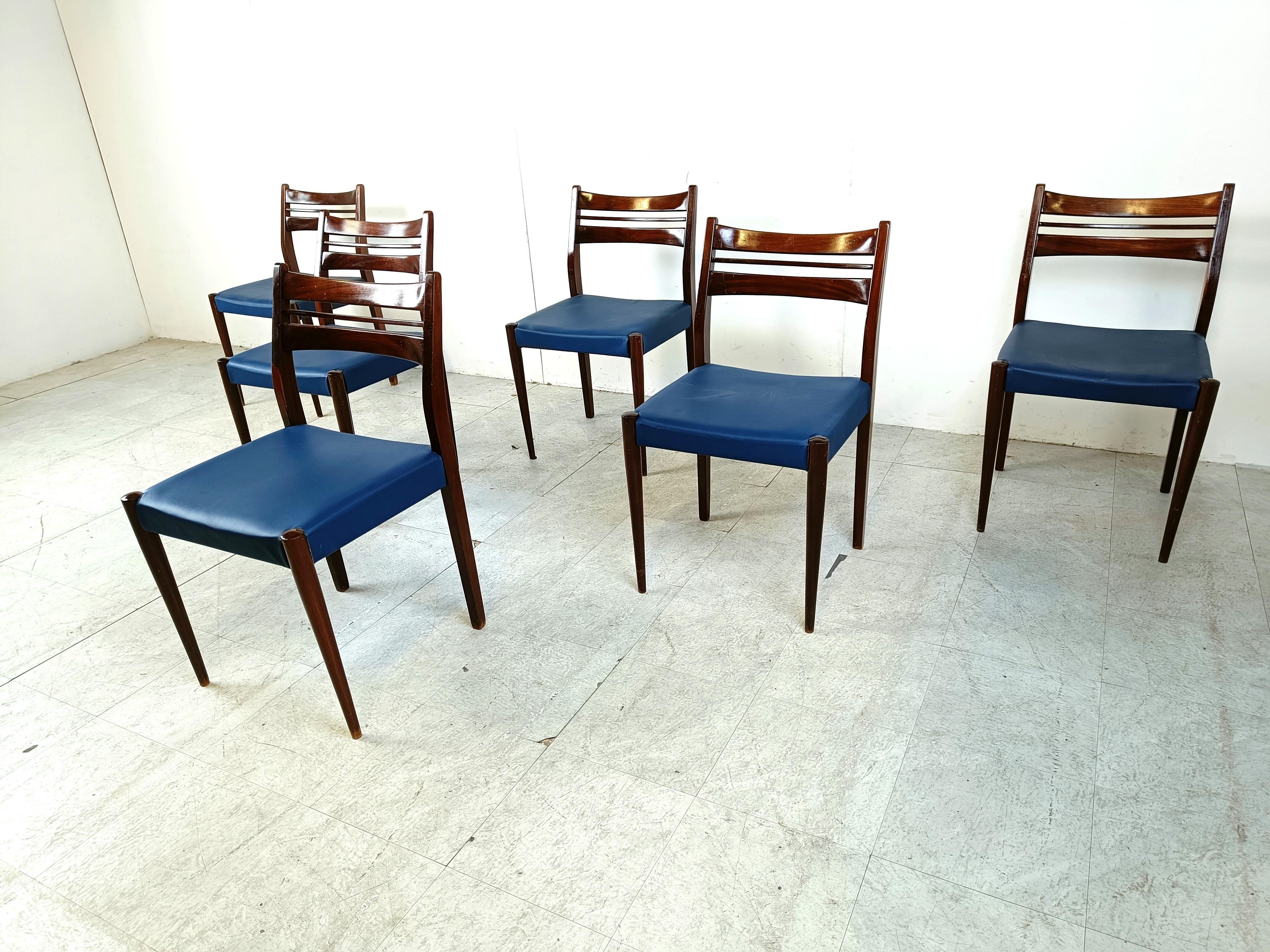 Faux Leather Mid century danish dining chairs, 1960s For Sale
