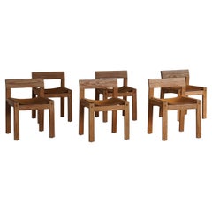 Mid Century Danish Dining Chairs in Solid Pine and Leather, Set of Six, 1970s