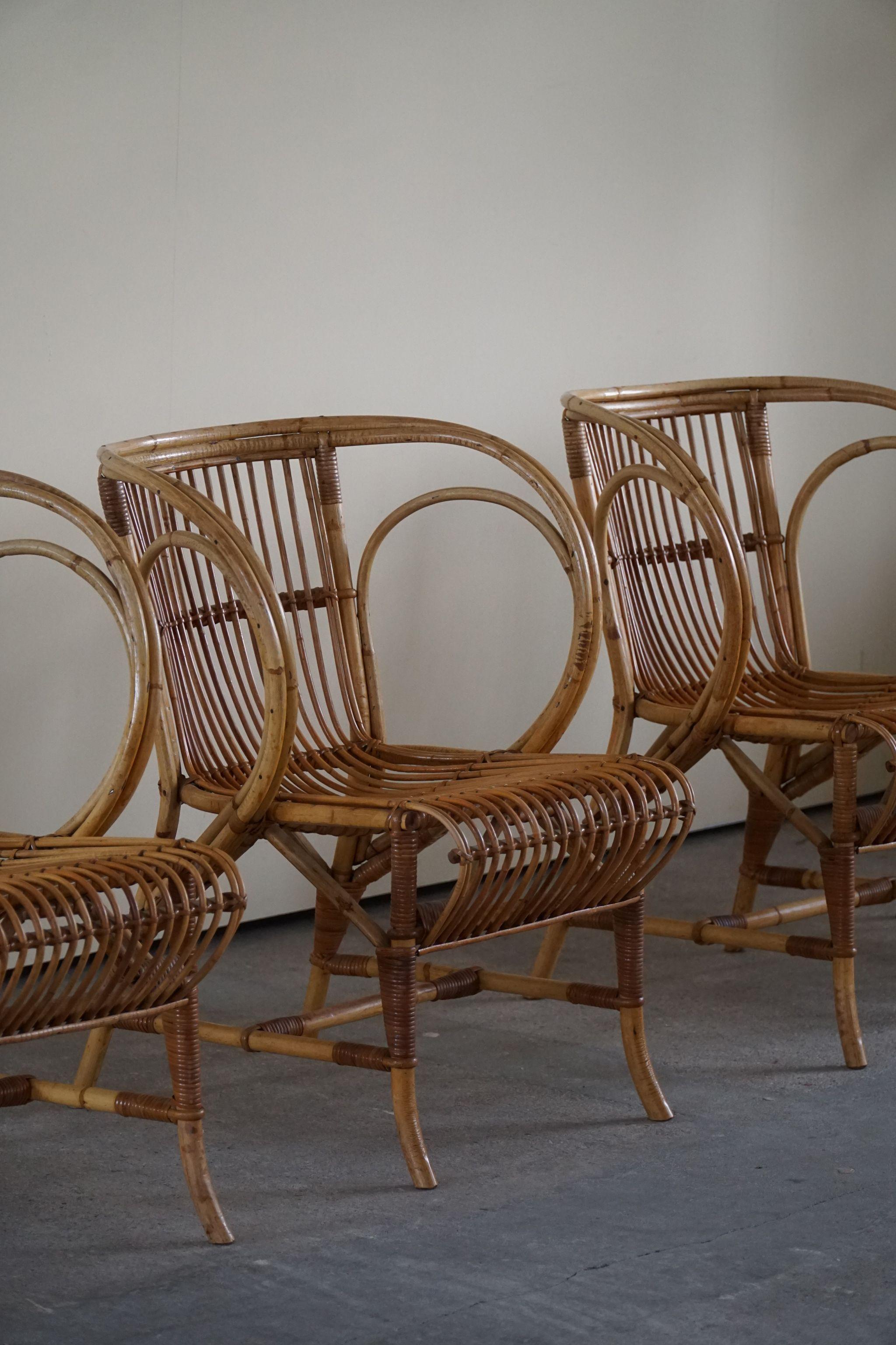 Mid-Century Danish Dining Chairs in Wicker, by Robert Wengler, Set of 4, 1960s 4