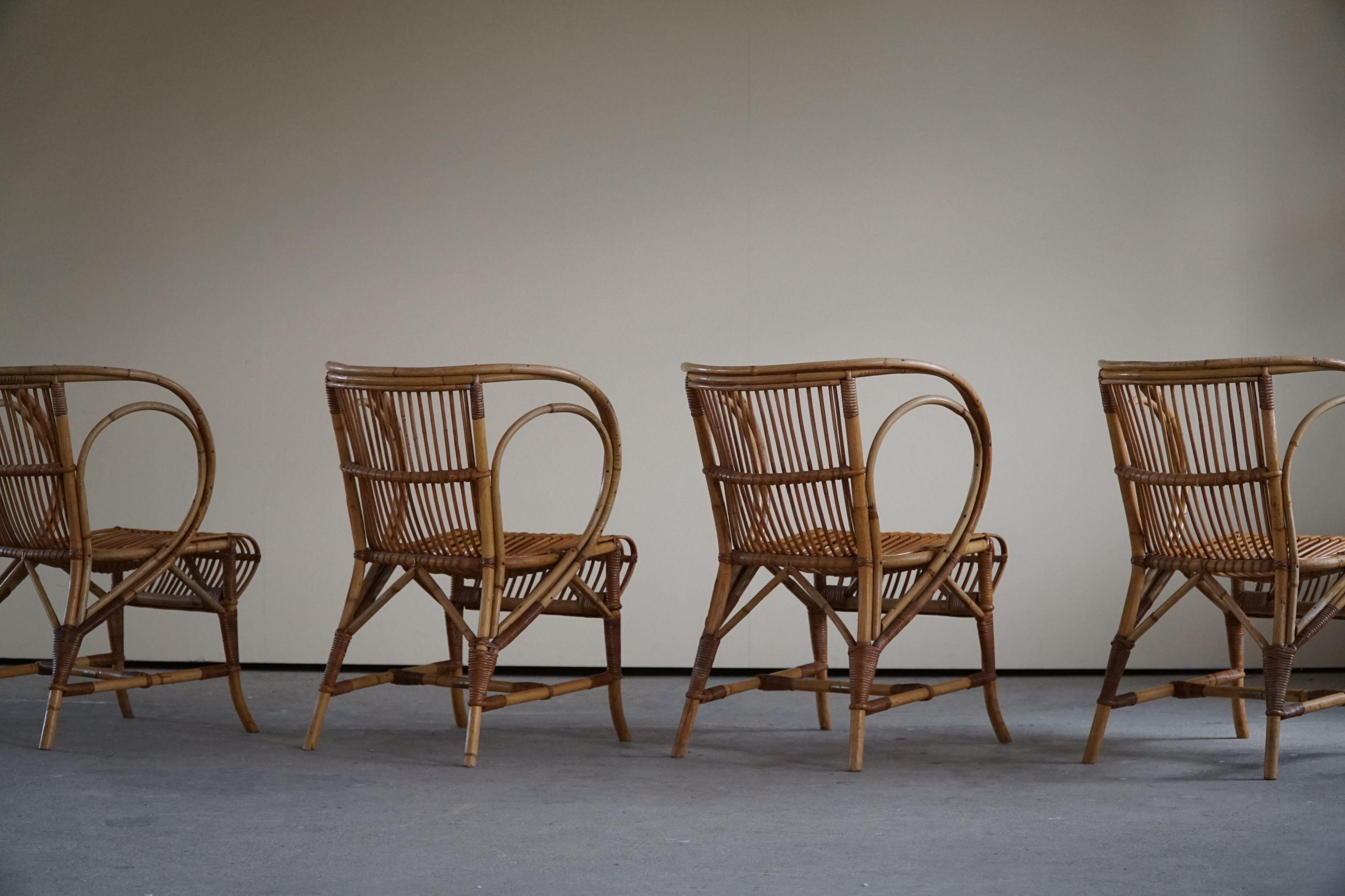 Mid-Century Danish Dining Chairs in Wicker, by Robert Wengler, Set of 4, 1960s 5