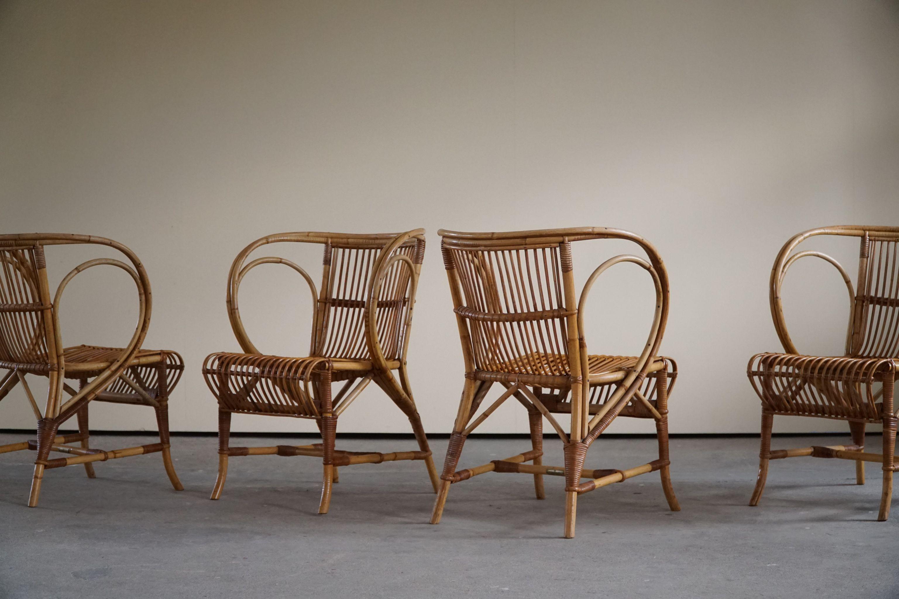 Scandinavian Modern Mid-Century Danish Dining Chairs in Wicker, by Robert Wengler, Set of 4, 1960s