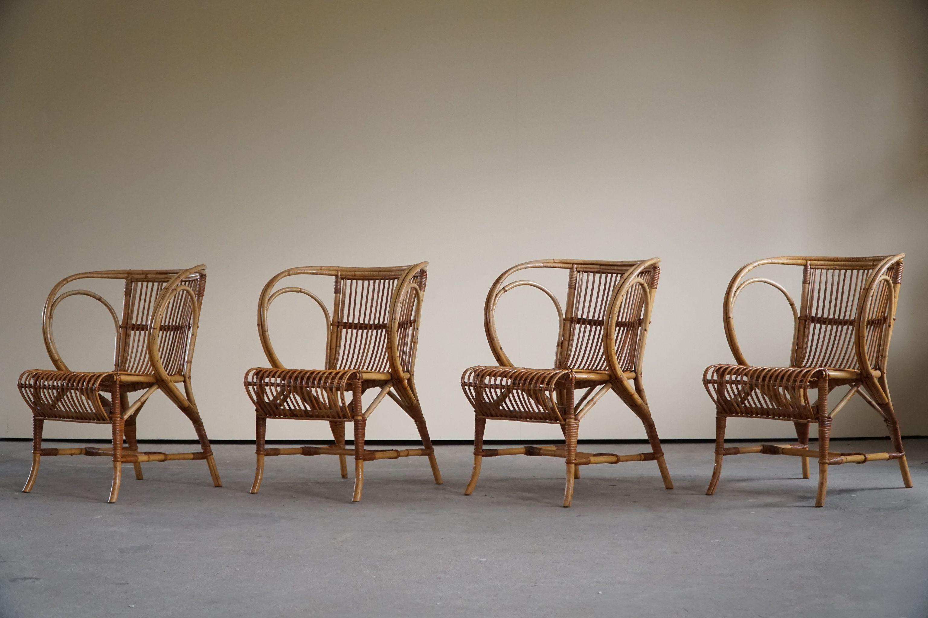 Mid-20th Century Mid-Century Danish Dining Chairs in Wicker, by Robert Wengler, Set of 4, 1960s