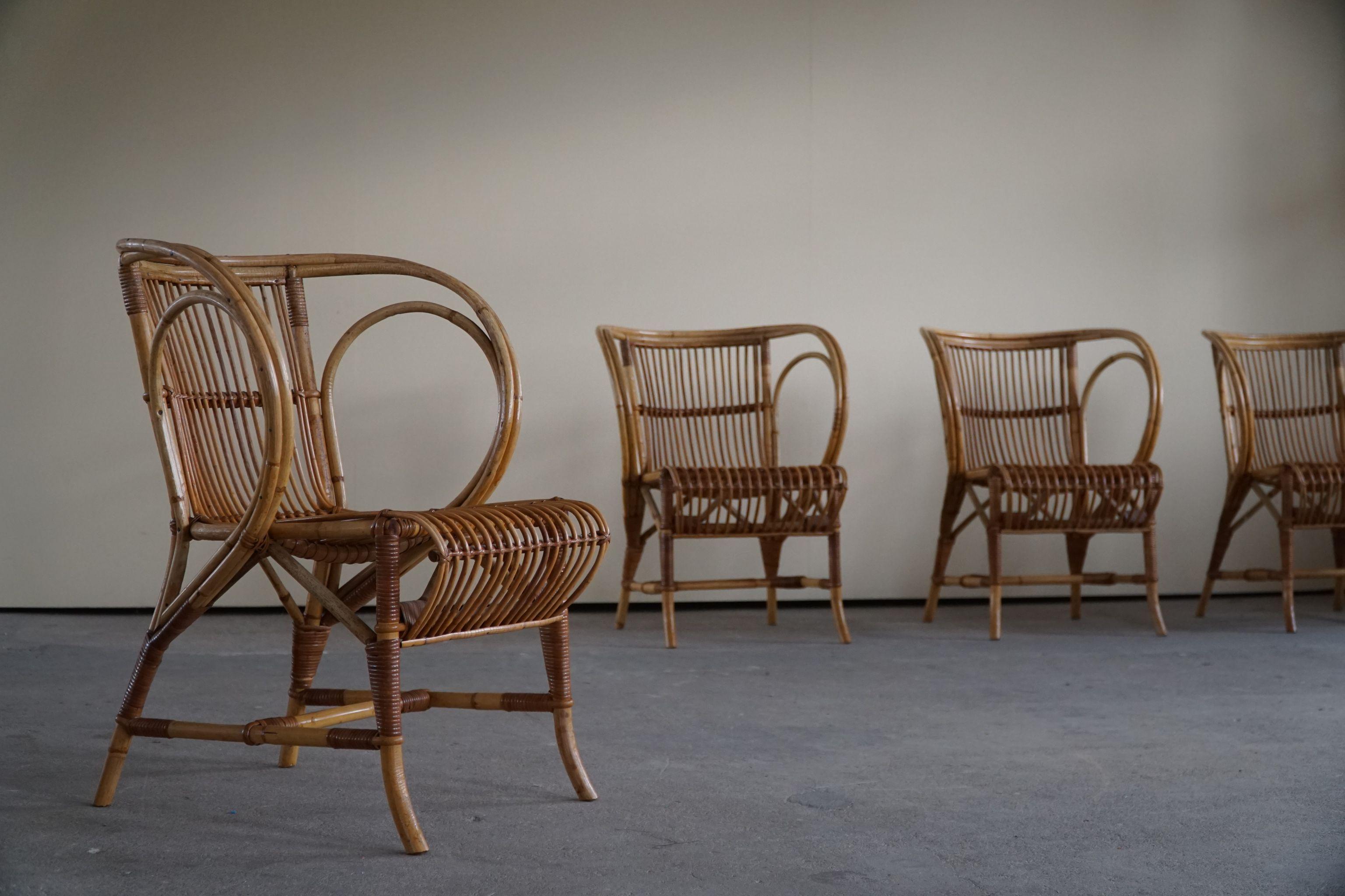 Mid-Century Danish Dining Chairs in Wicker, by Robert Wengler, Set of 4, 1960s 2