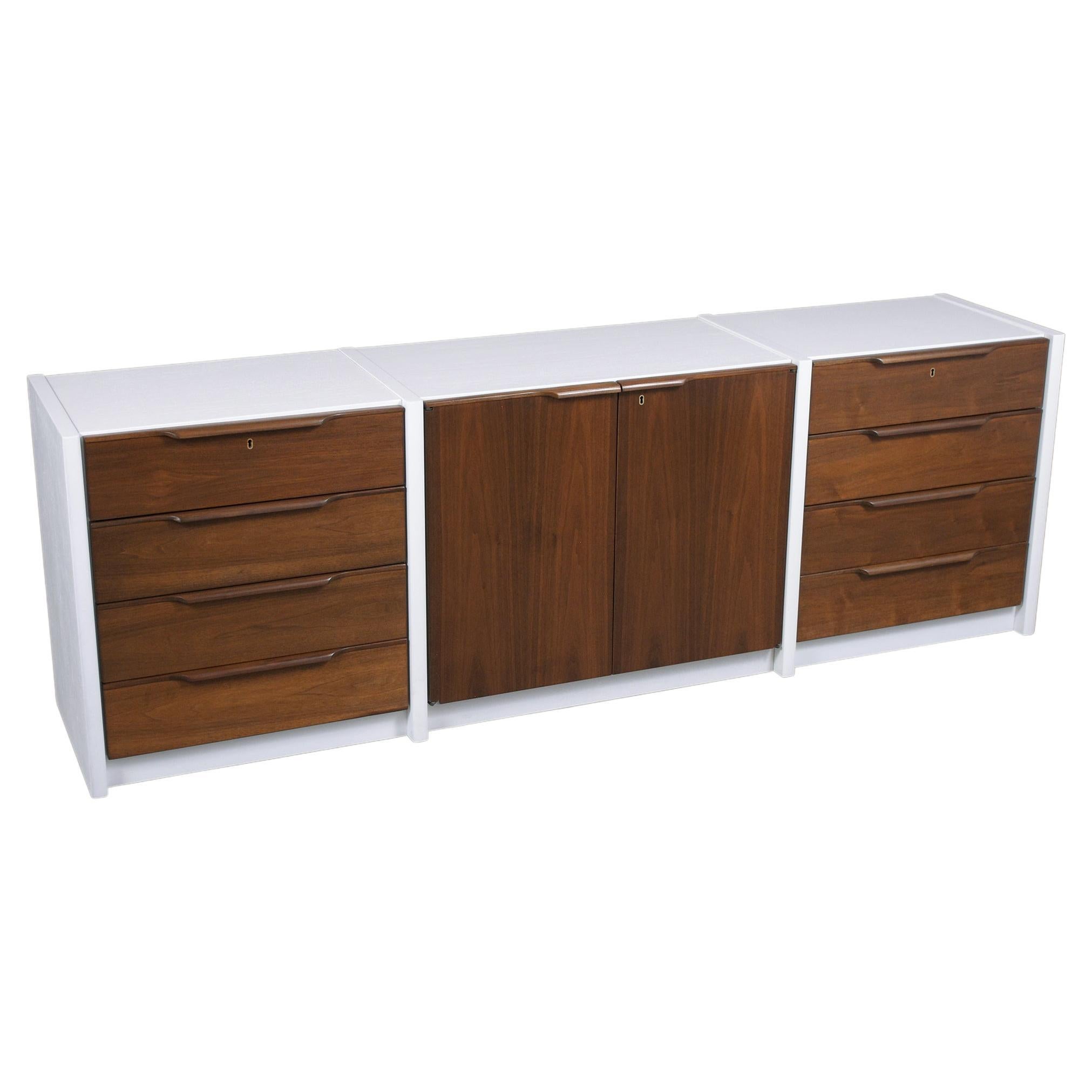 Large MidCentury Modern Cantilever Executive Desk and Credenza by