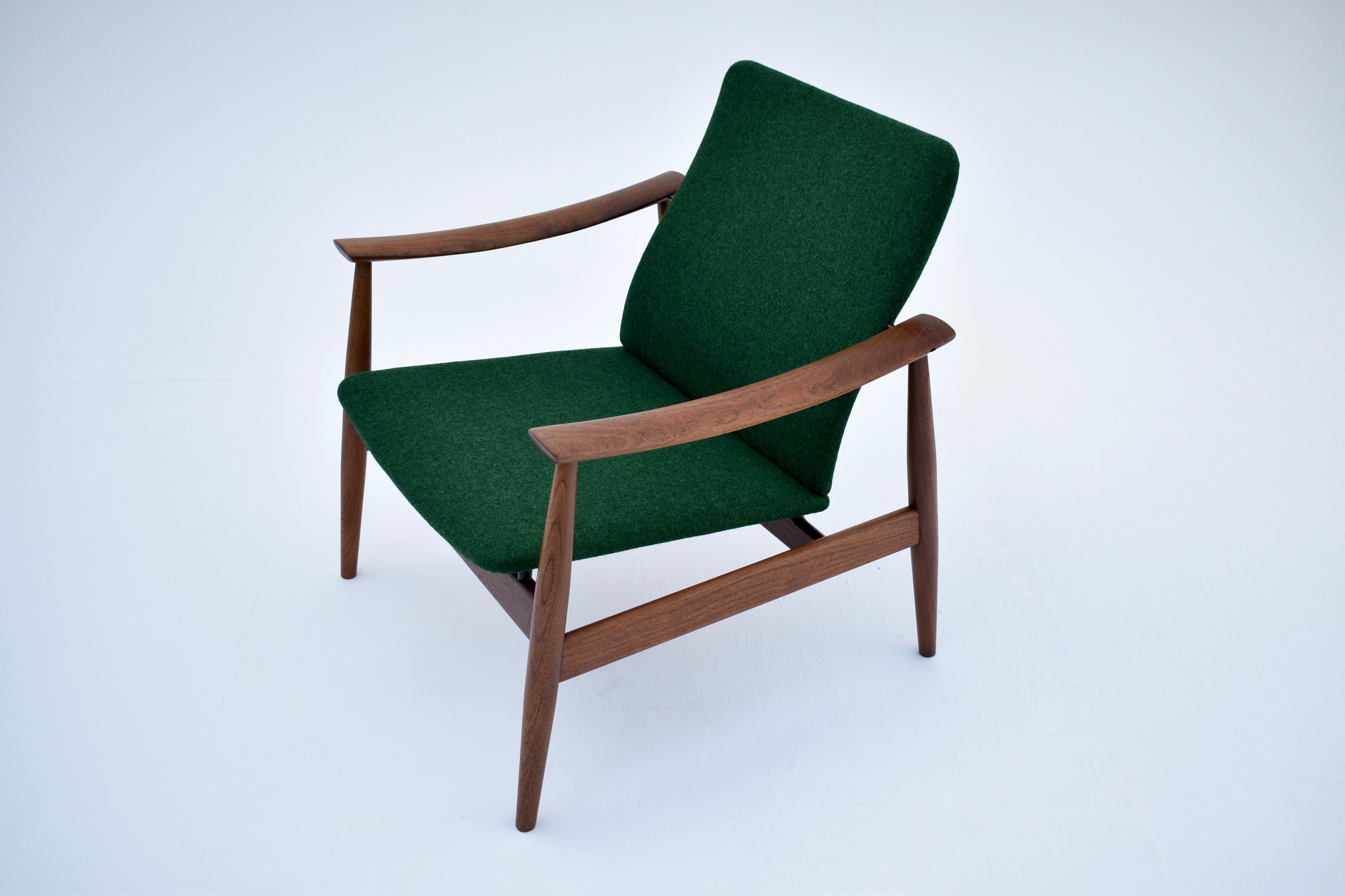 Scandinavian Modern Mid Century Danish Finn Juhl Model 138 Teak Lounge Chair For France & Son For Sale