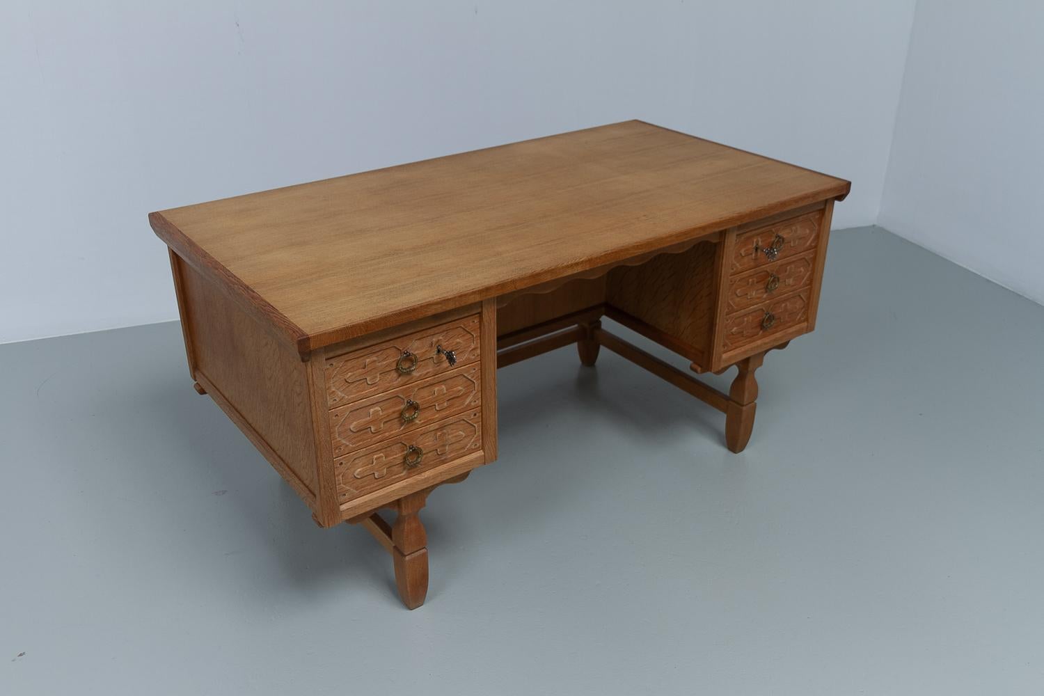 Scandinavian Modern Mid-Century Danish Freestanding Oak Desk attributed to Henning Kjærnulf, 1960s.