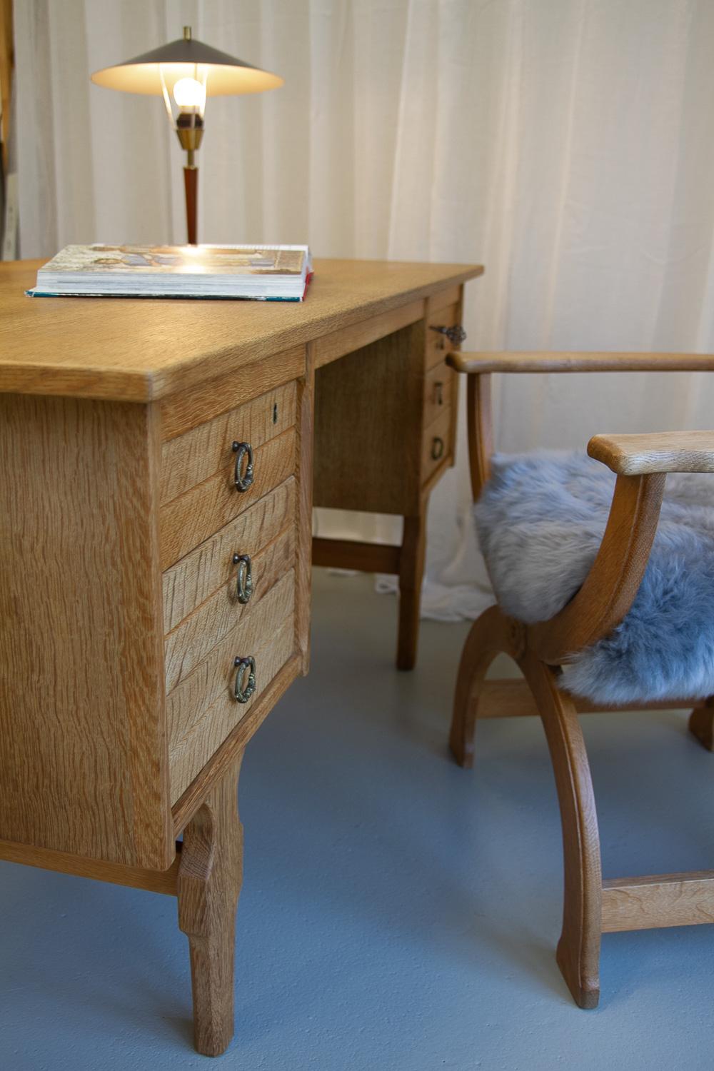 Mid-Century Danish Freestanding Oak Desk attributed to Henning Kjærnulf, 1960s. 12