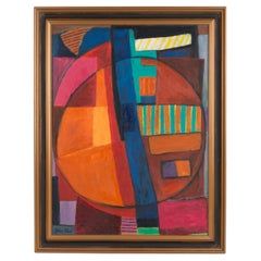 Mid Century Danish Geometric Abstraction Oil on Board by Johannes Obel, C.1950