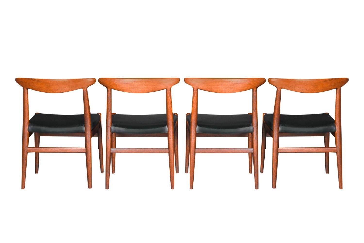 Upholstery Mid Century Danish Hans Wegner W2 Teak Chairs Four For Sale