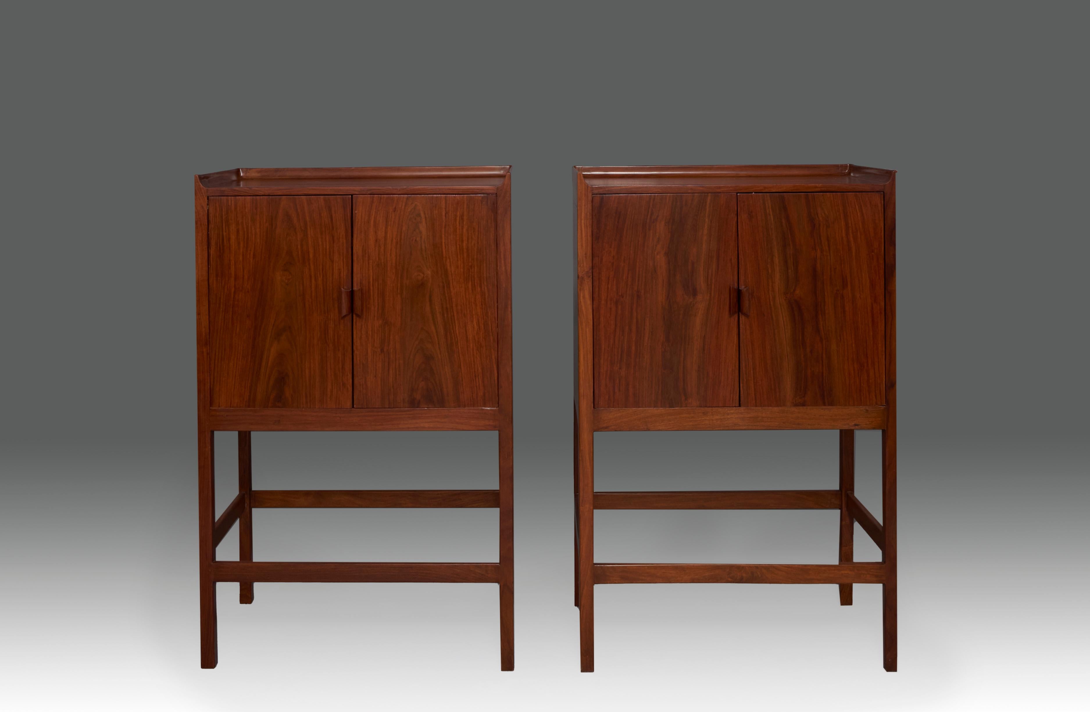 Set of two cabinets in Hardwood from unknown designer, attributed to the Aarhus Museum. Denmark, Mid 20th century. 
Restored, with signs derived from use and time. The set of two is available to combine with a slightly bigger third.
 