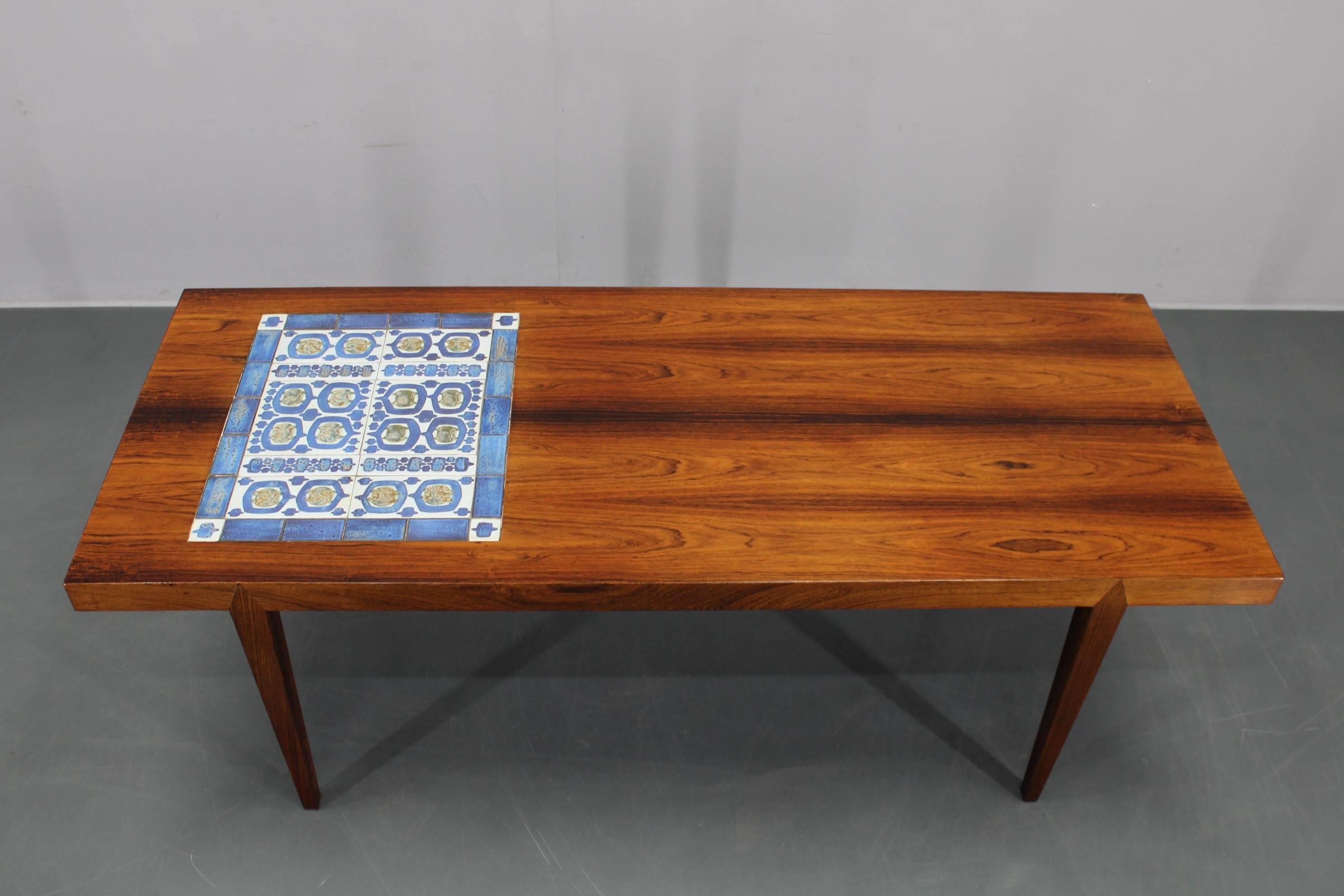 Mid-Century Modern Mid-century Danish Haslev Mobelsnedkeri Coffee Table, Ceramic Tile Inlay, 1960s For Sale