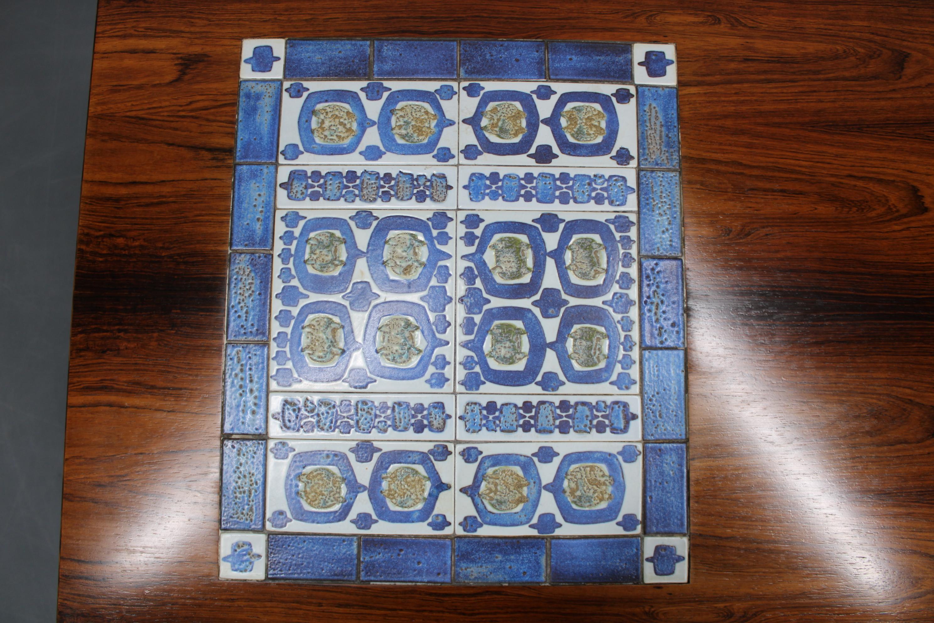 Mid-20th Century Mid-century Danish Haslev Mobelsnedkeri Coffee Table, Ceramic Tile Inlay, 1960s For Sale