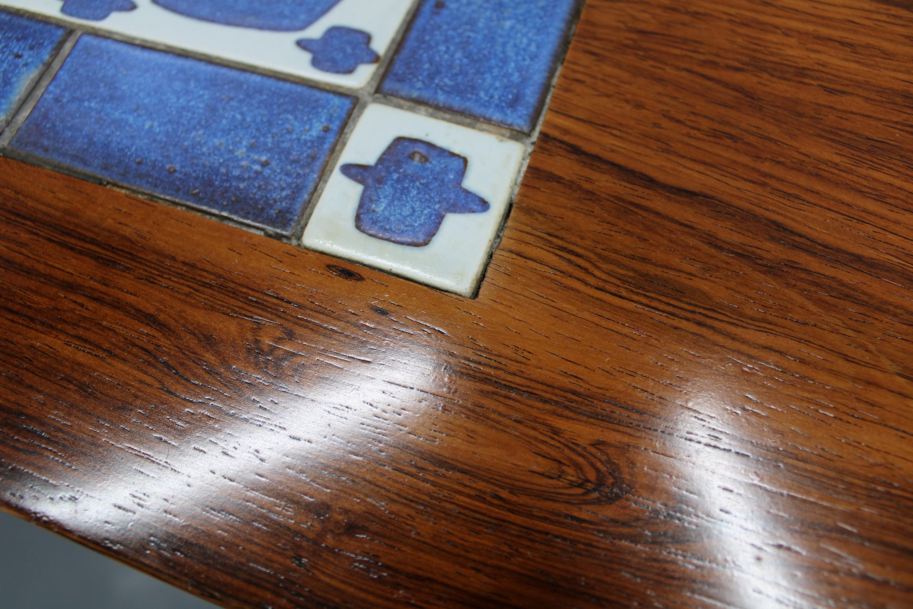 Mid-century Danish Haslev Mobelsnedkeri Coffee Table, Ceramic Tile Inlay, 1960s For Sale 1