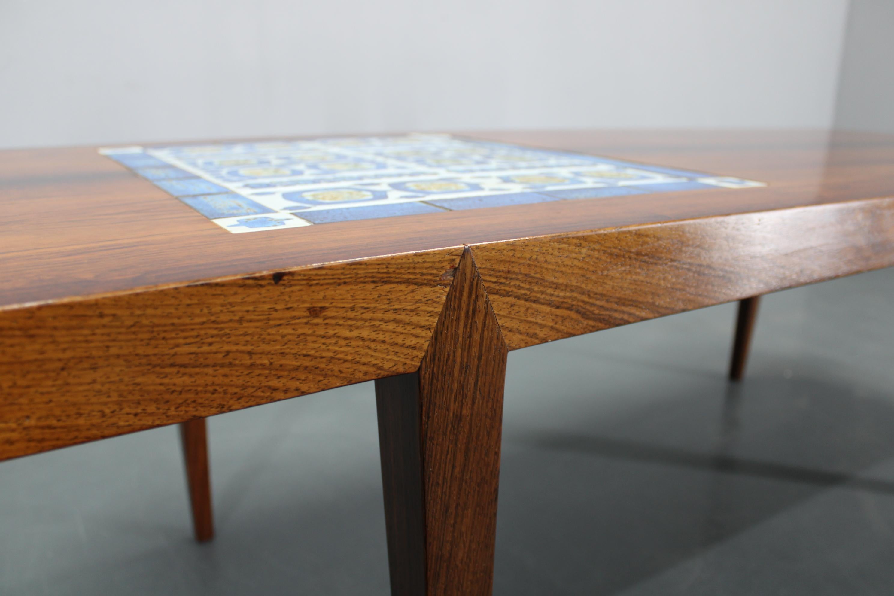 Mid-century Danish Haslev Mobelsnedkeri Coffee Table, Ceramic Tile Inlay, 1960s For Sale 2