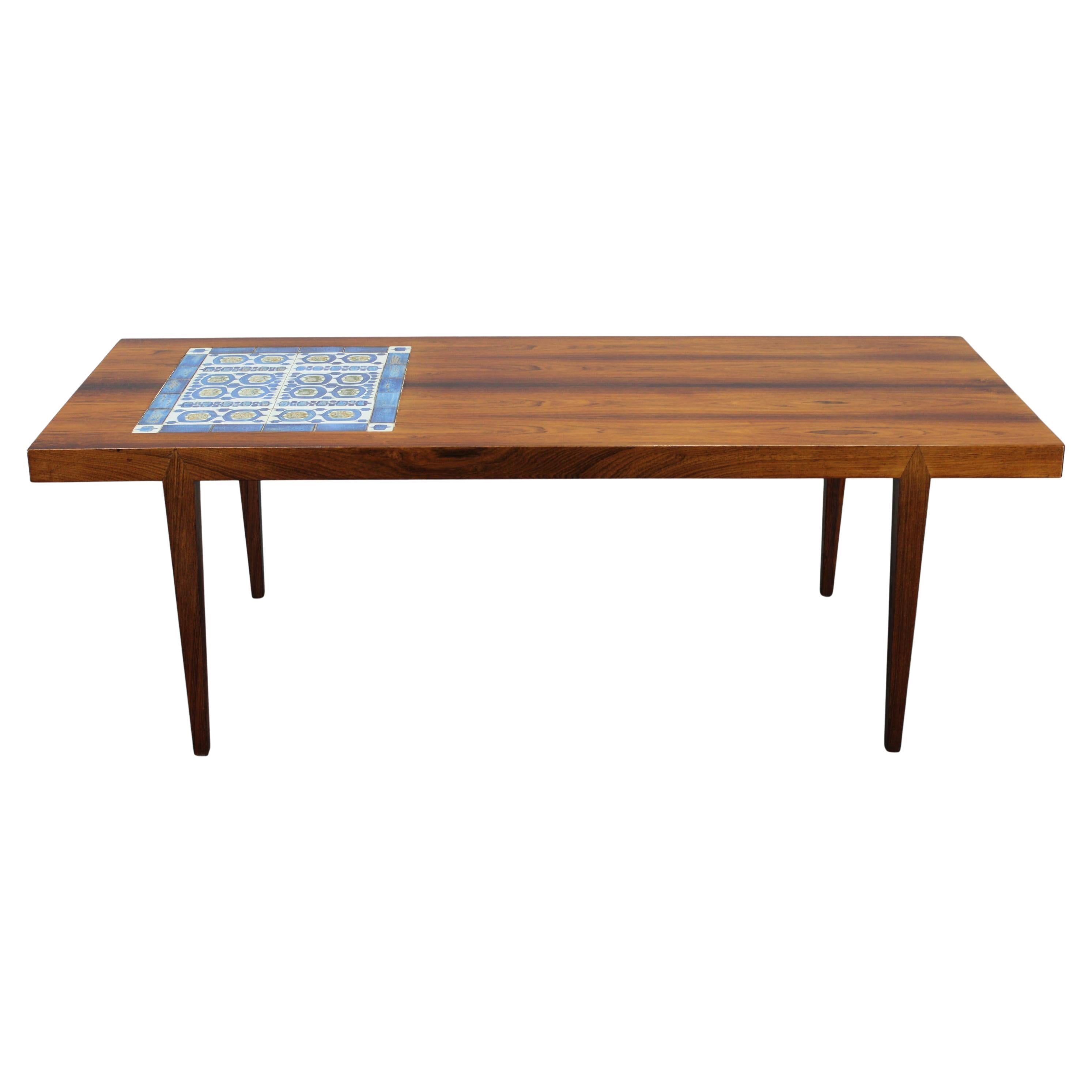 Mid-century Danish Haslev Mobelsnedkeri Coffee Table, Ceramic Tile Inlay, 1960s For Sale