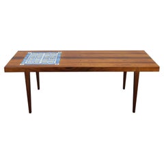 Mid-century Danish Haslev Mobelsnedkeri Coffee Table, Ceramic Tile Inlay, 1960s