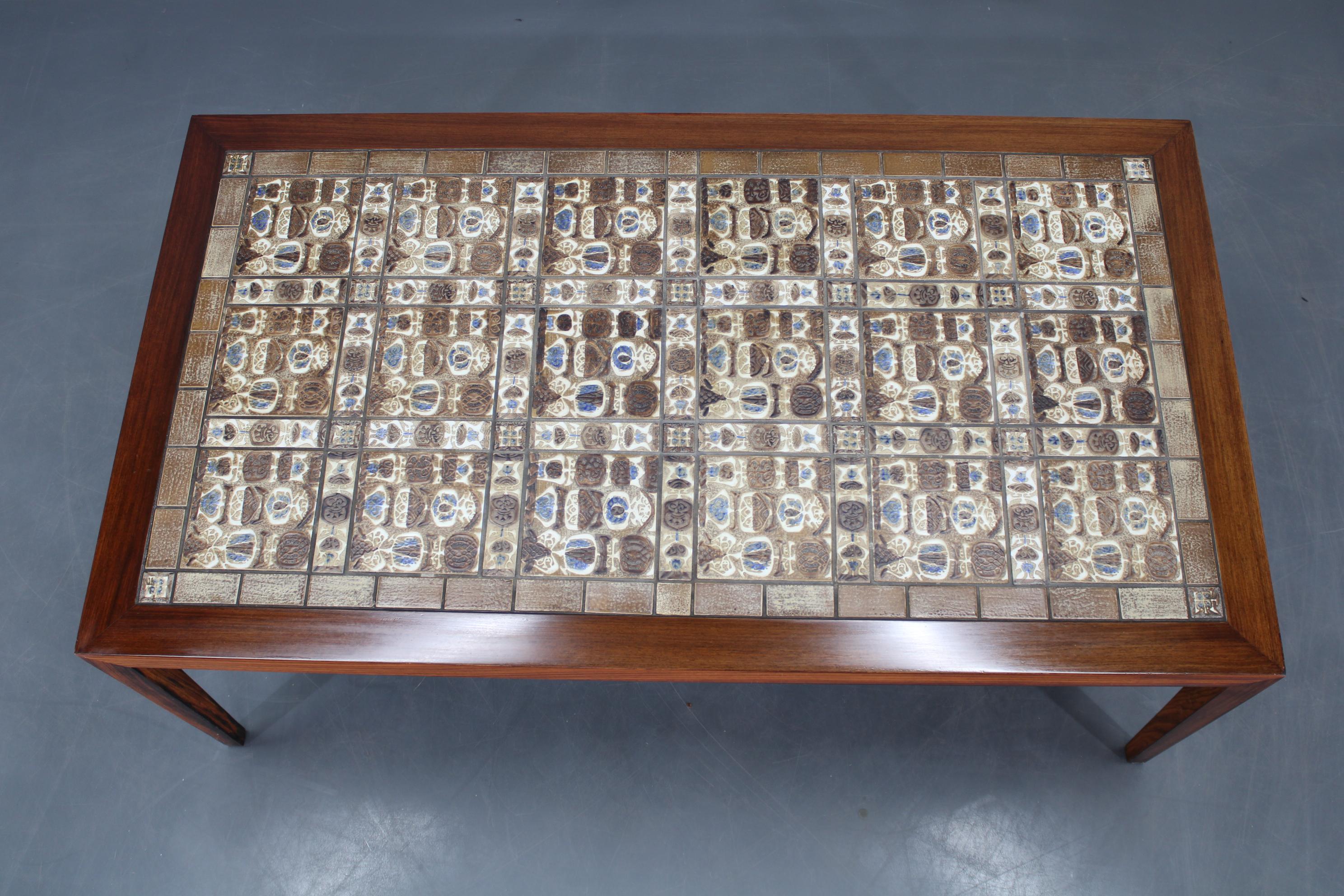 Mid-20th Century Mid-century Danish Haslev Mobelsnedkeri Coffee Table with Royal Copenhagen Ceram For Sale