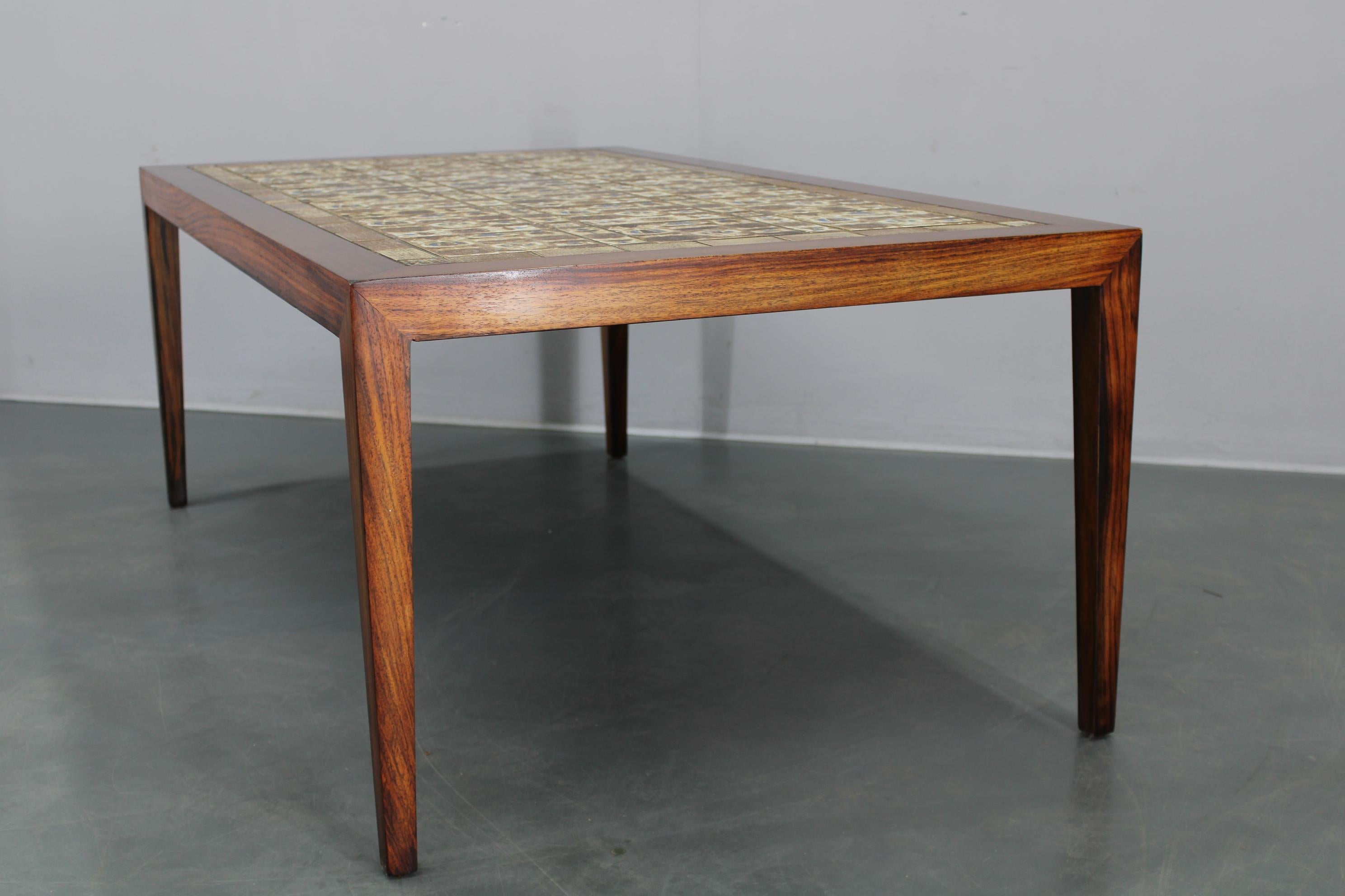 Ceramic Mid-century Danish Haslev Mobelsnedkeri Coffee Table with Royal Copenhagen Ceram For Sale