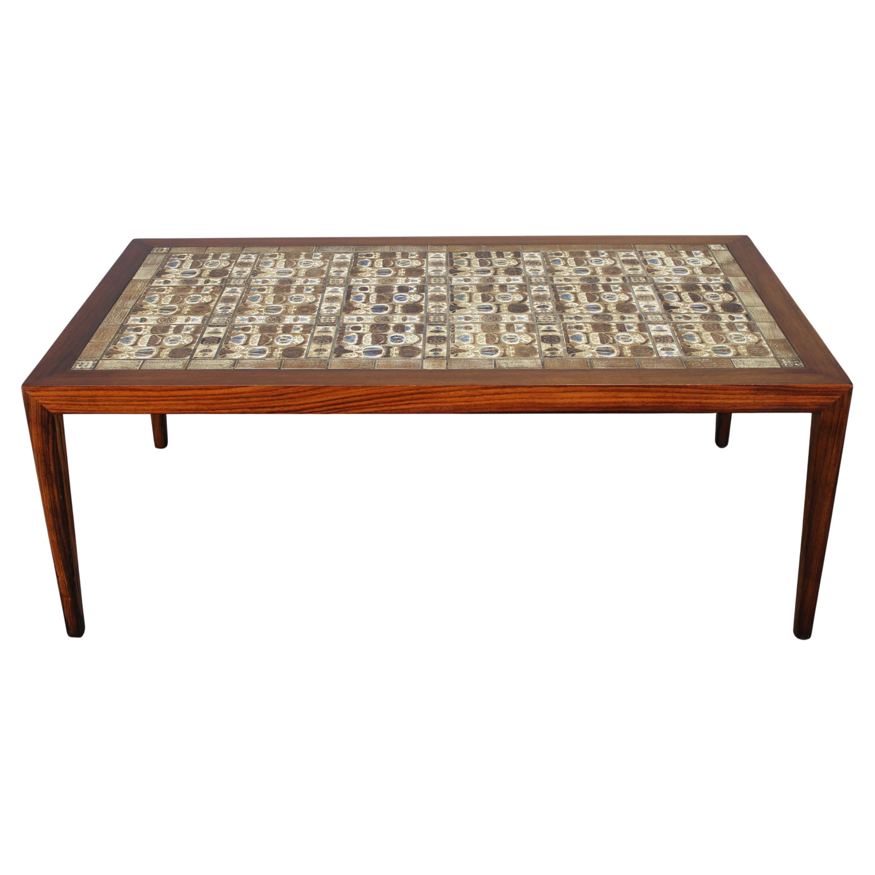 Mid-century Danish Haslev Mobelsnedkeri Coffee Table with Royal Copenhagen Ceram For Sale