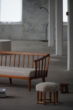 Mid-Century Danish Hexagonal Oak Stool with Lambswool Upholstery, 1950s