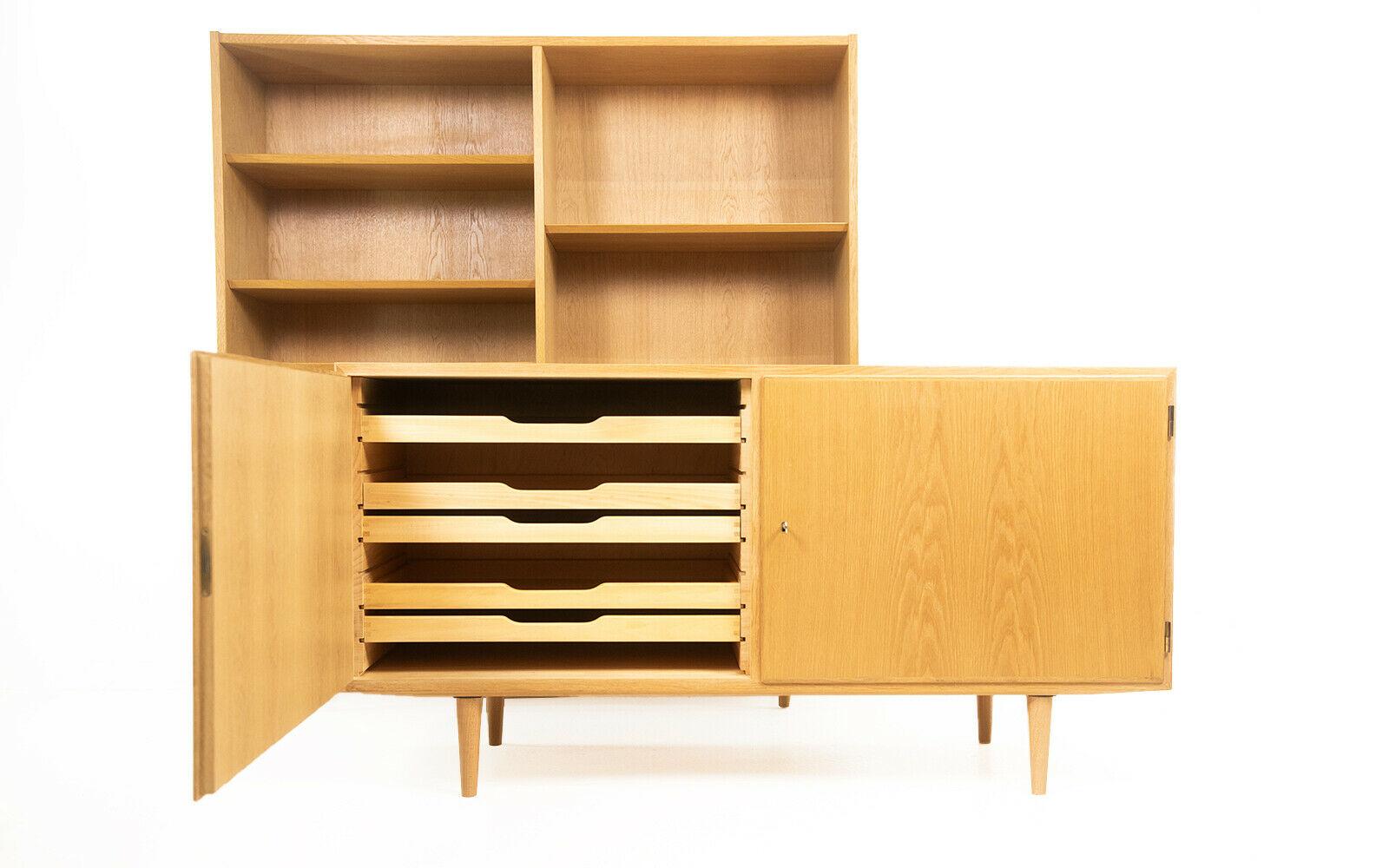 Mid Century Danish Hundevad Blonde Oak Bookcase & Sideboard Set, 1970s 3