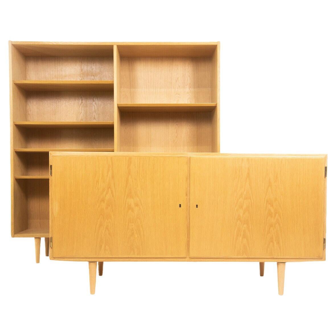 Mid Century Danish Hundevad Blonde Oak Bookcase & Sideboard Set, 1970s