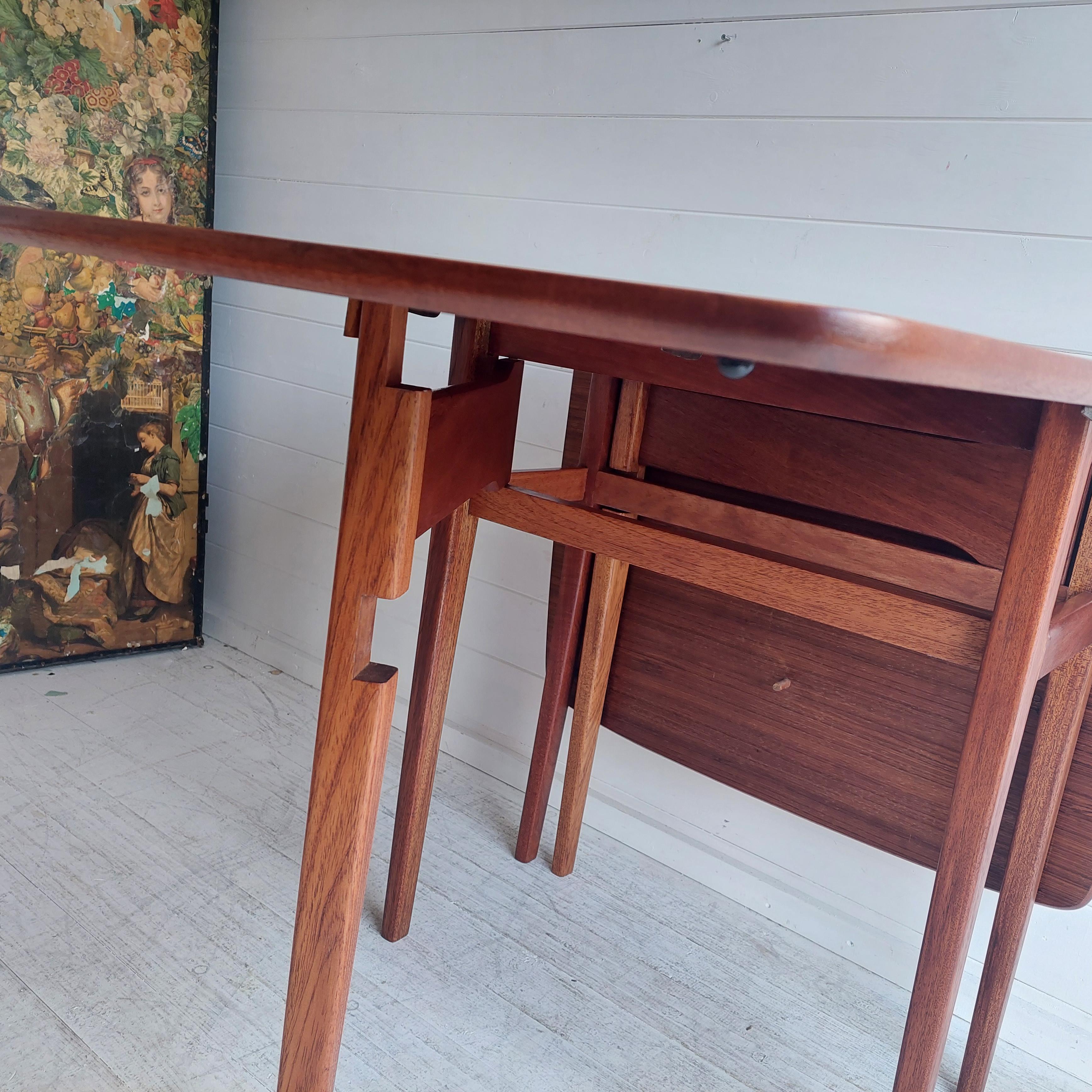 Mid Century Danish Influenced Folding Gate Leg Teak Dining Table 1970s 5