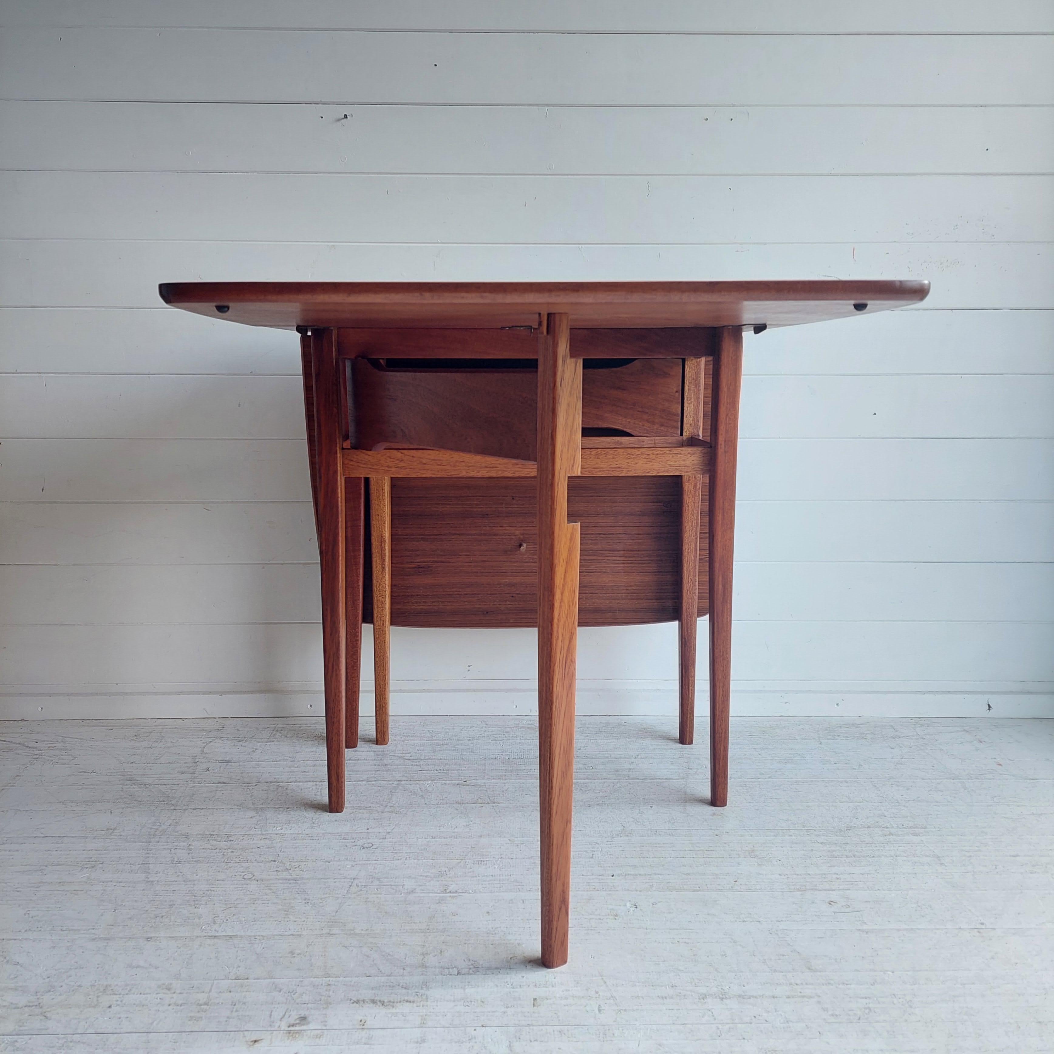 Mid Century Danish Influenced Folding Gate Leg Teak Dining Table 1970s 2