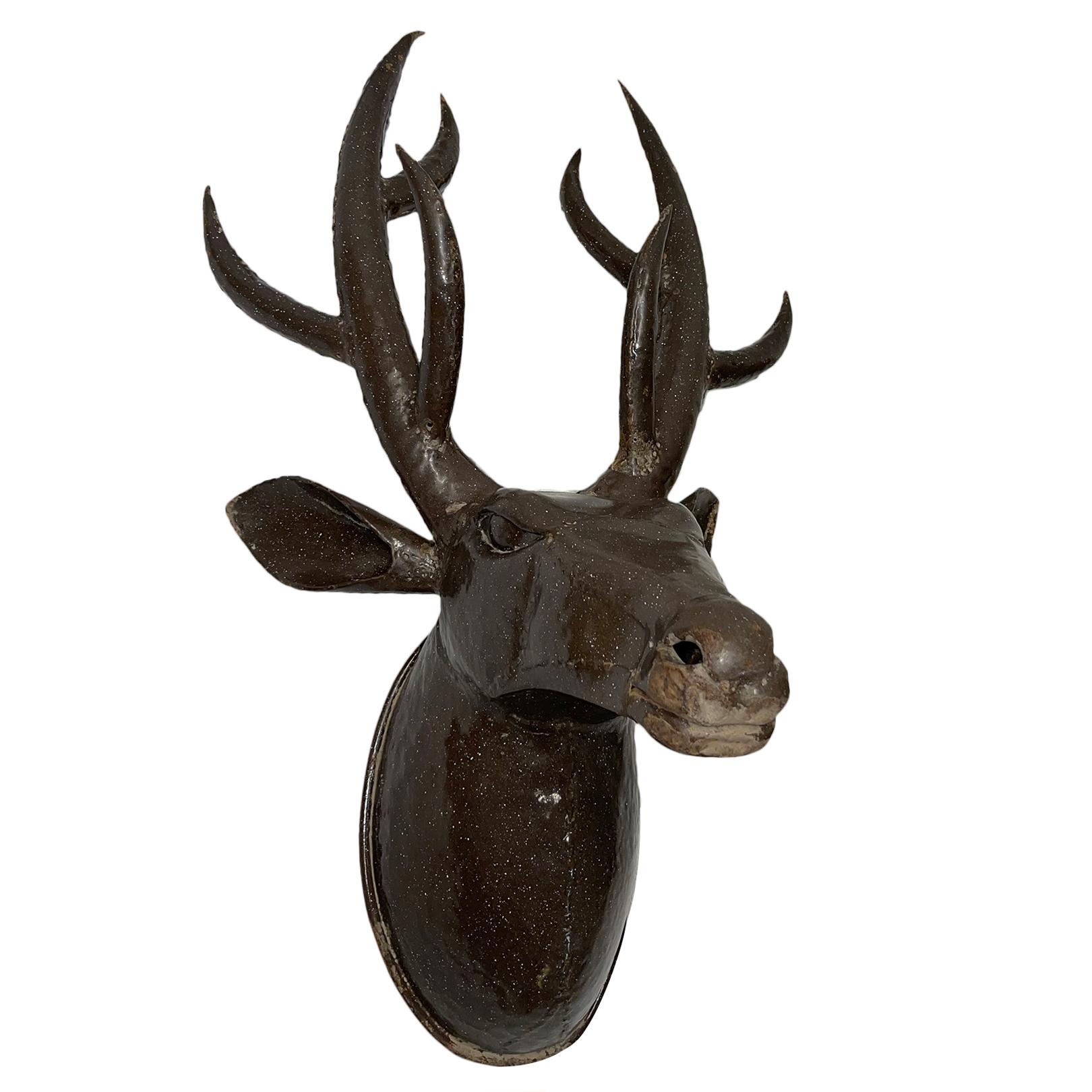 Painted Mid Century Danish Iron Stag Sculpture For Sale