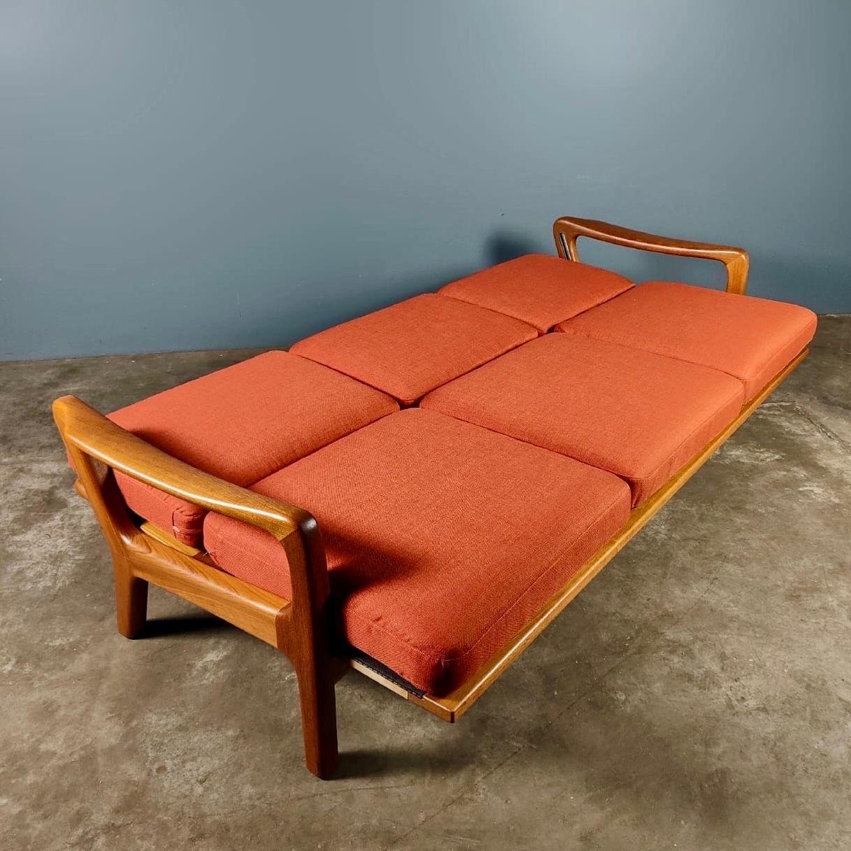 Mid-Century Modern Mid Century Danish Juul Kristensen Orange Three Seater Sofa Bed Vintage Retro