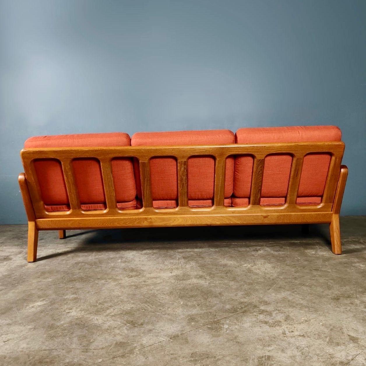Mid-20th Century Mid Century Danish Juul Kristensen Orange Three Seater Sofa Bed Vintage Retro