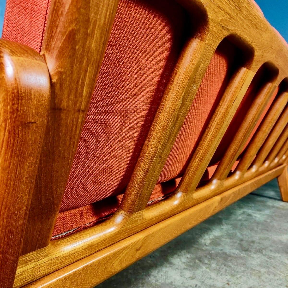 Mid Century Danish Juul Kristensen Orange Three Seater Sofa Bed Vintage Retro 1