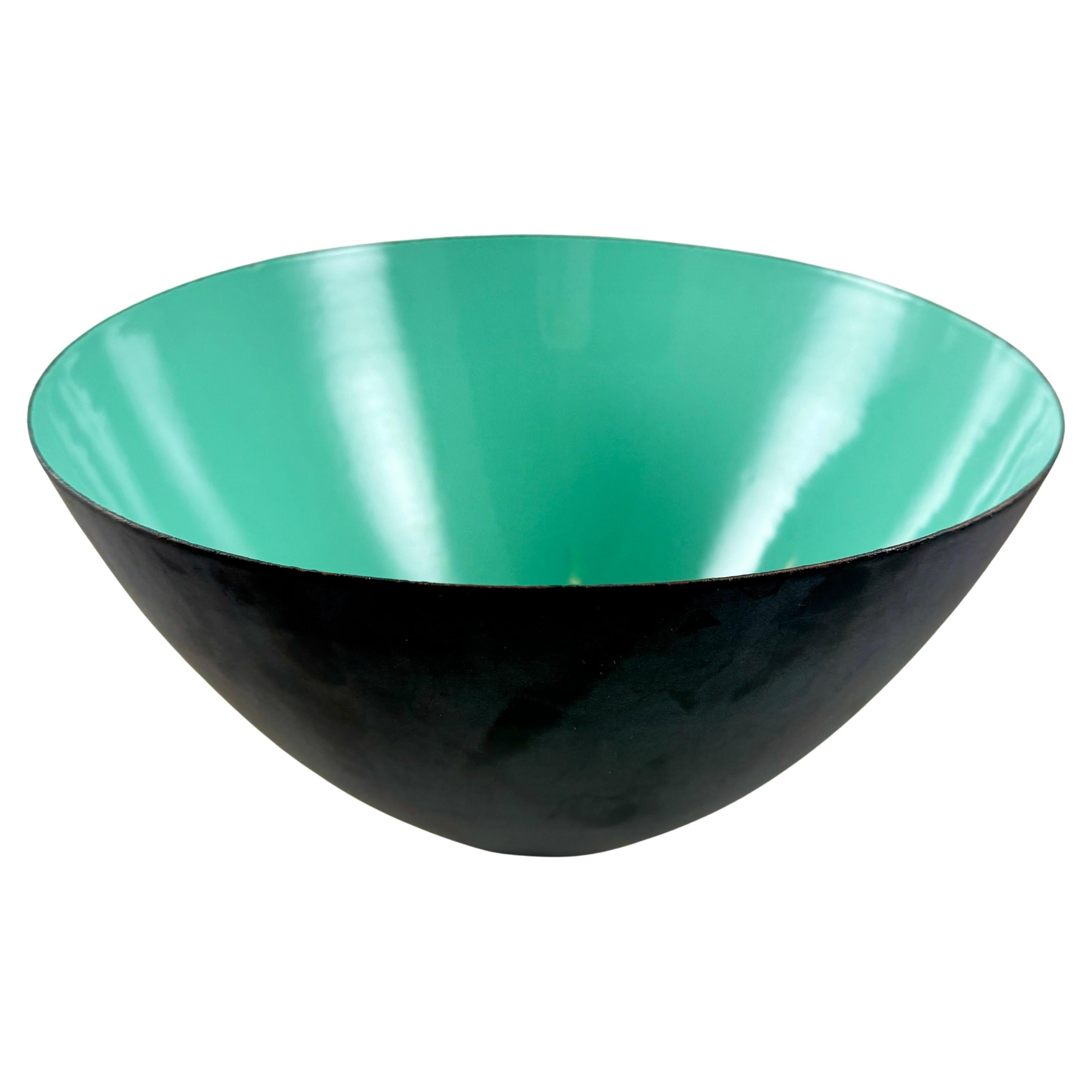 Mid-Century Danish Krenit Enamel Large Jade Green Salad Bowl