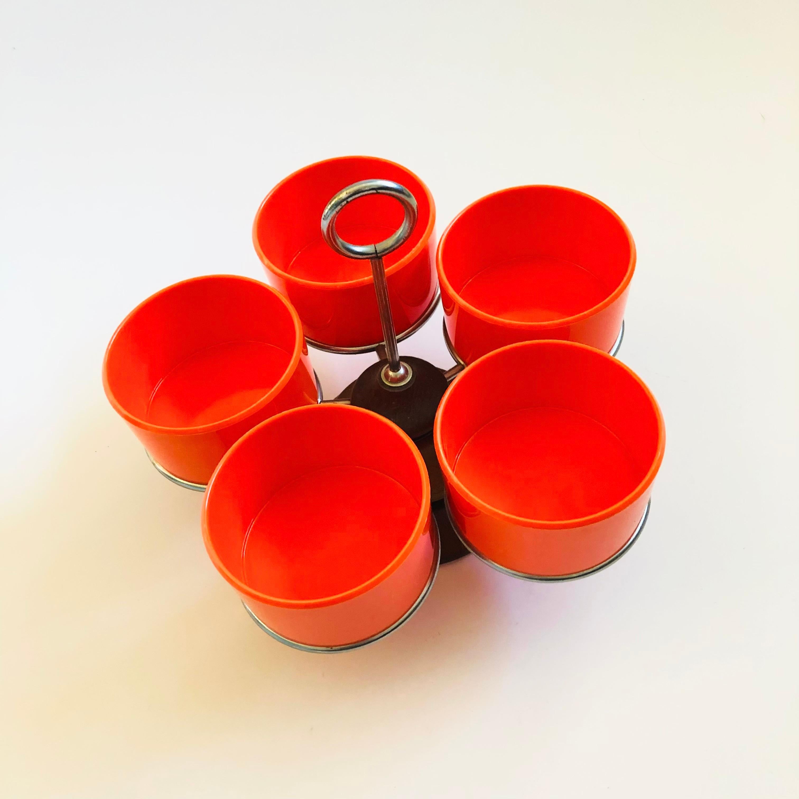 Mid Century Danish Lazy Susan Dish Set by Luthje Wood In Good Condition In Fairfield, CA