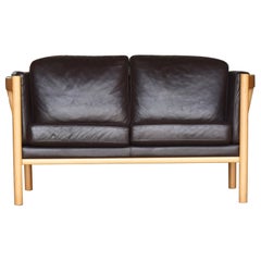 Mid-Century Danish Leather & Beech Loveseat, 1970s
