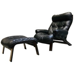 Midcentury Danish Leather Lounge Chair, Elsa and Nordahl Solheim